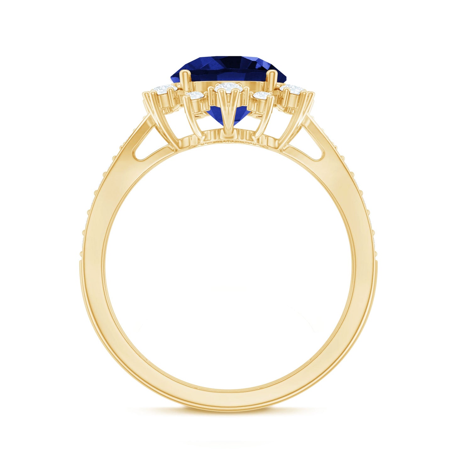 Lab Grown Blue Sapphire Round Engagement Ring with Diamond Accent