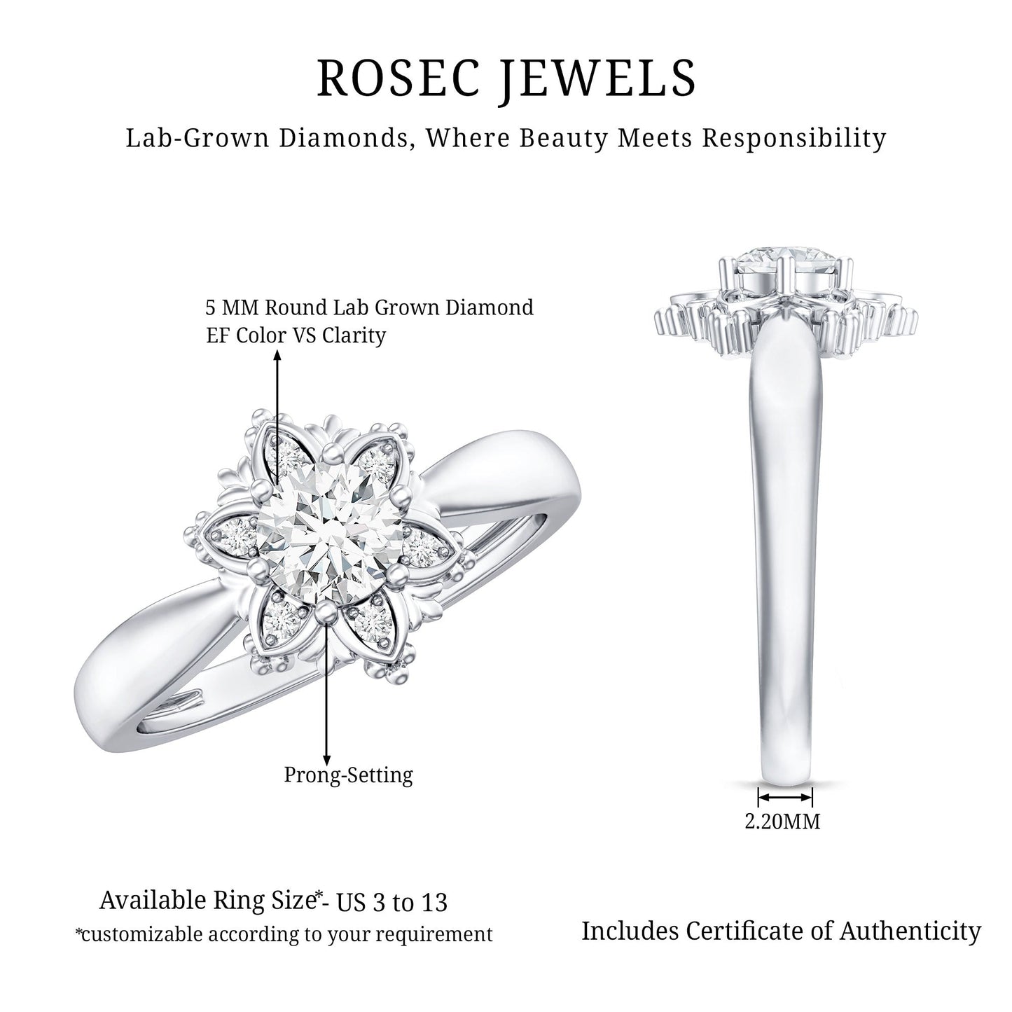 Certified Lab Grown Diamond Floral Engagement Ring for Women