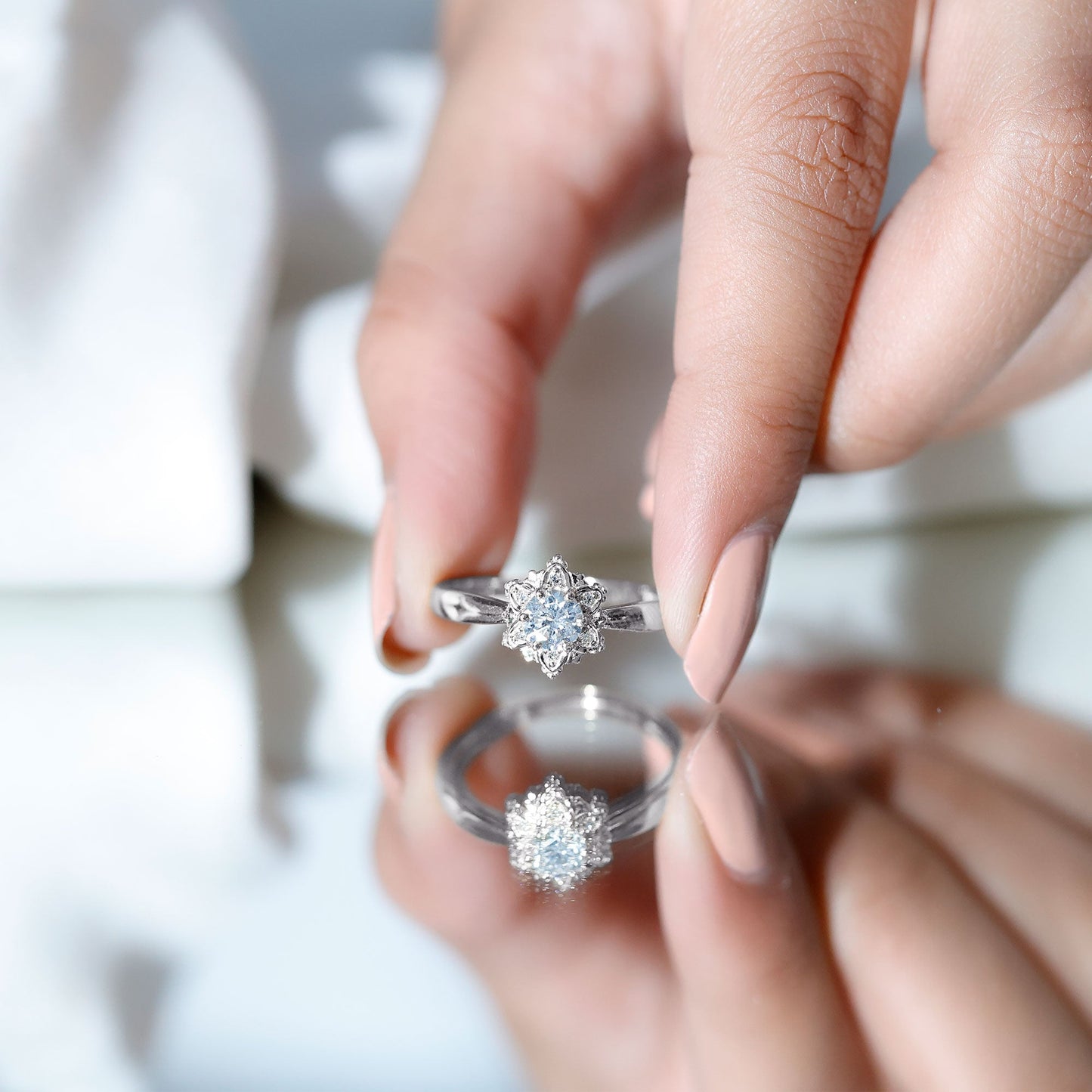 Certified Lab Grown Diamond Floral Engagement Ring for Women