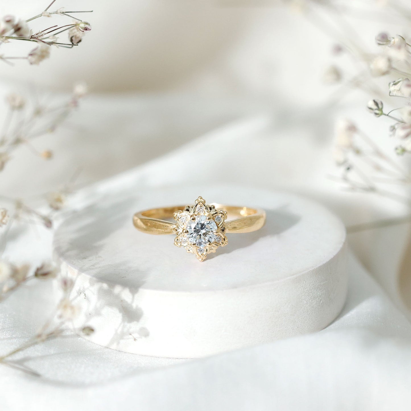 Certified Lab Grown Diamond Floral Engagement Ring for Women