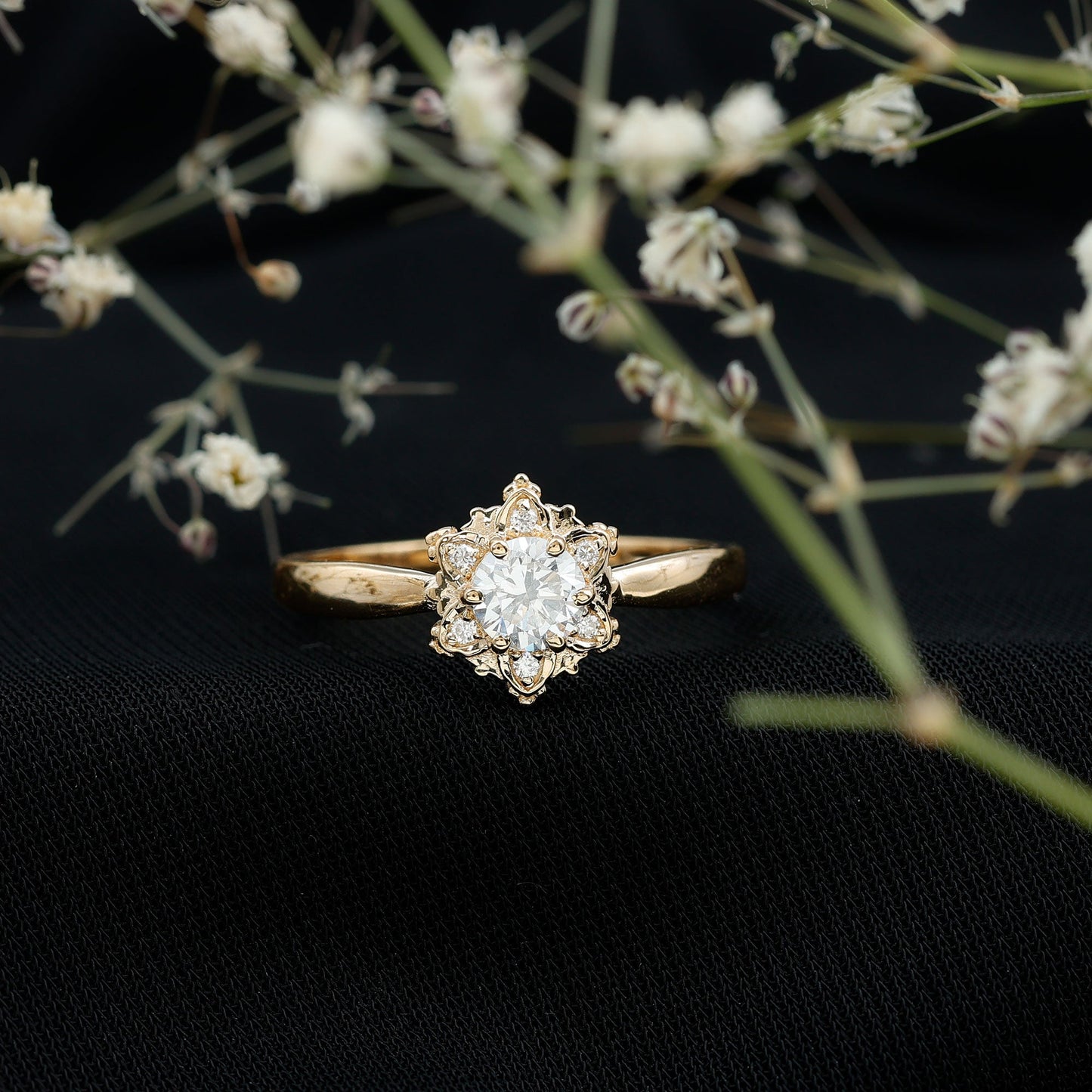 Certified Lab Grown Diamond Floral Engagement Ring for Women