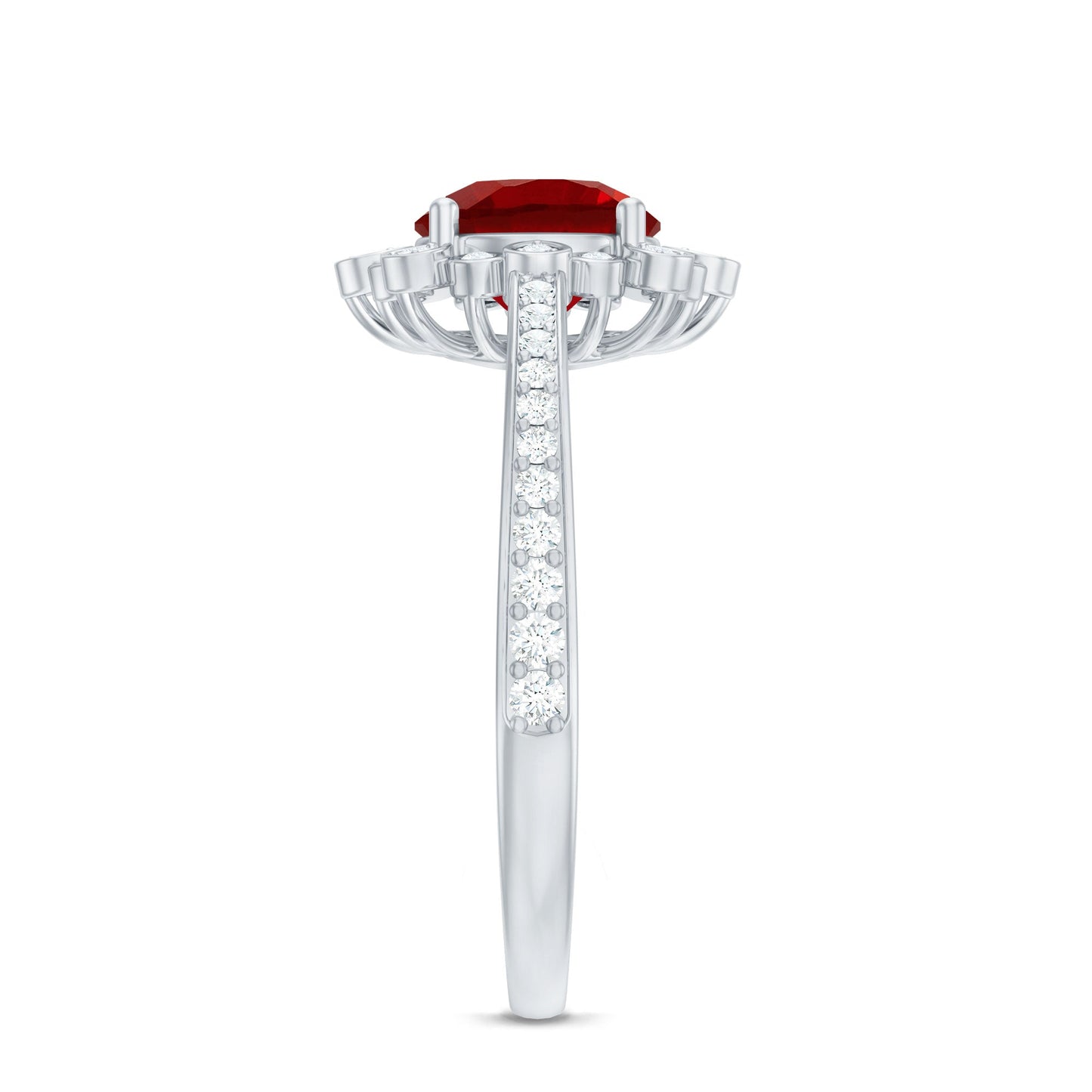 Vintage Style Lab Created Ruby and Diamond Halo Engagement Ring