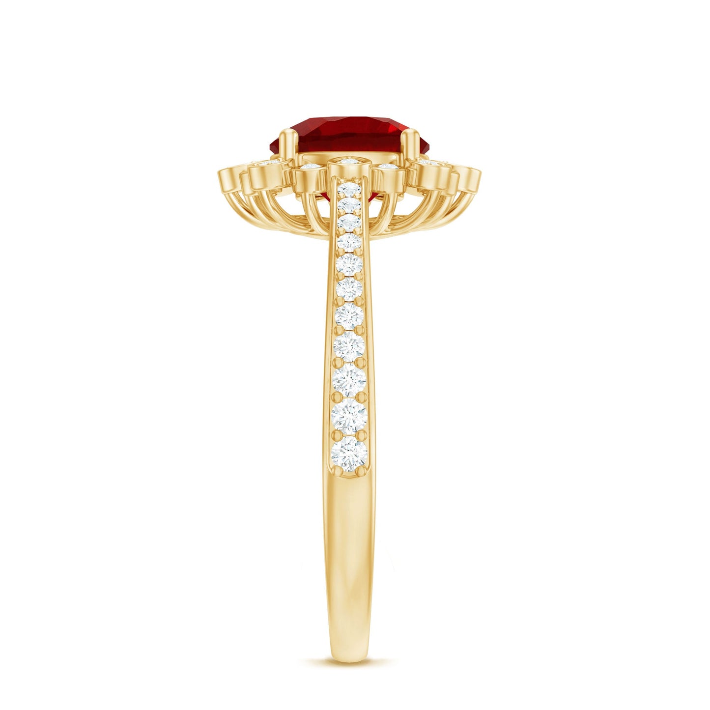 Vintage Style Lab Created Ruby and Diamond Halo Engagement Ring