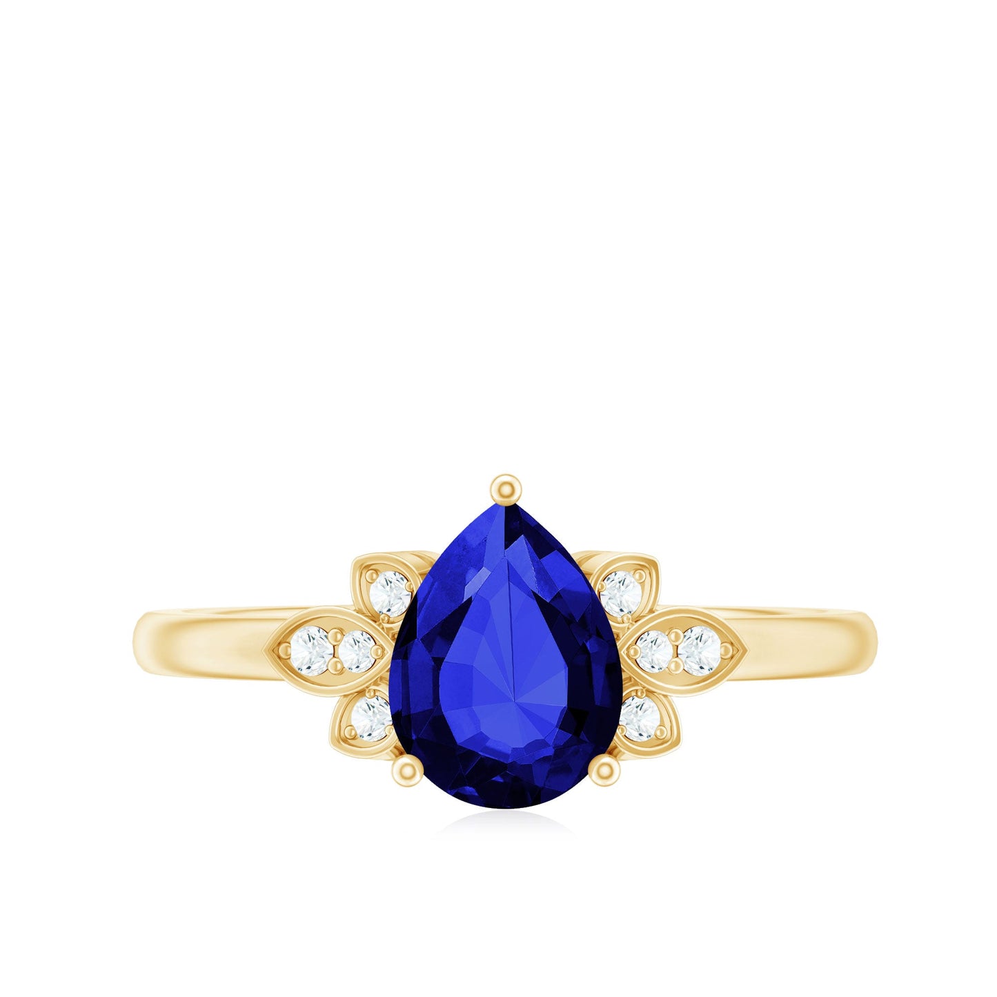 Certified Lab Grown Blue Sapphire Teardrop Engagement Ring with Diamonds