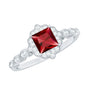 Certified Lab Created Ruby Square Cut Engagement Ring with Diamonds