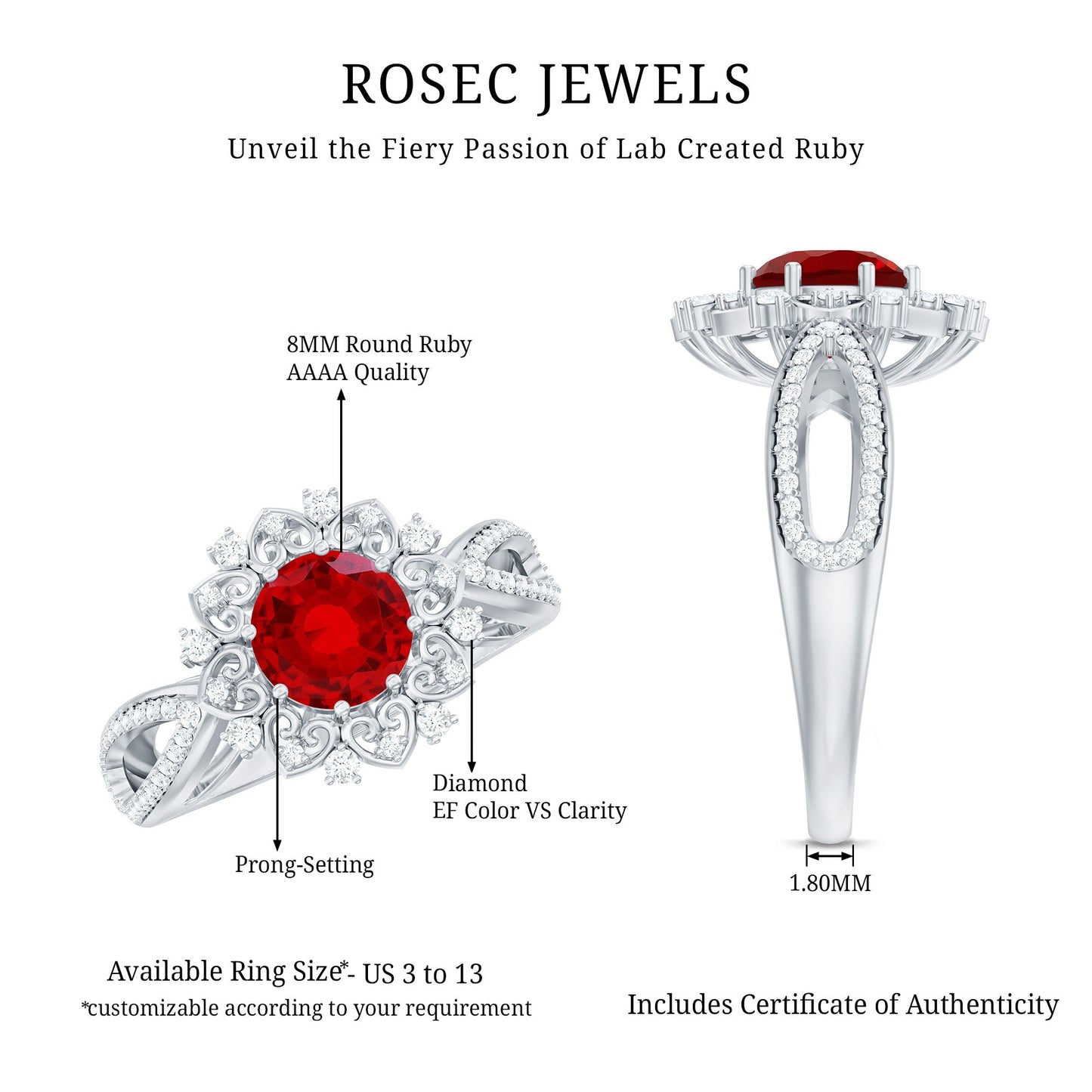 Lab Grown Ruby and Diamond Antique Looking Engagement Ring For Women