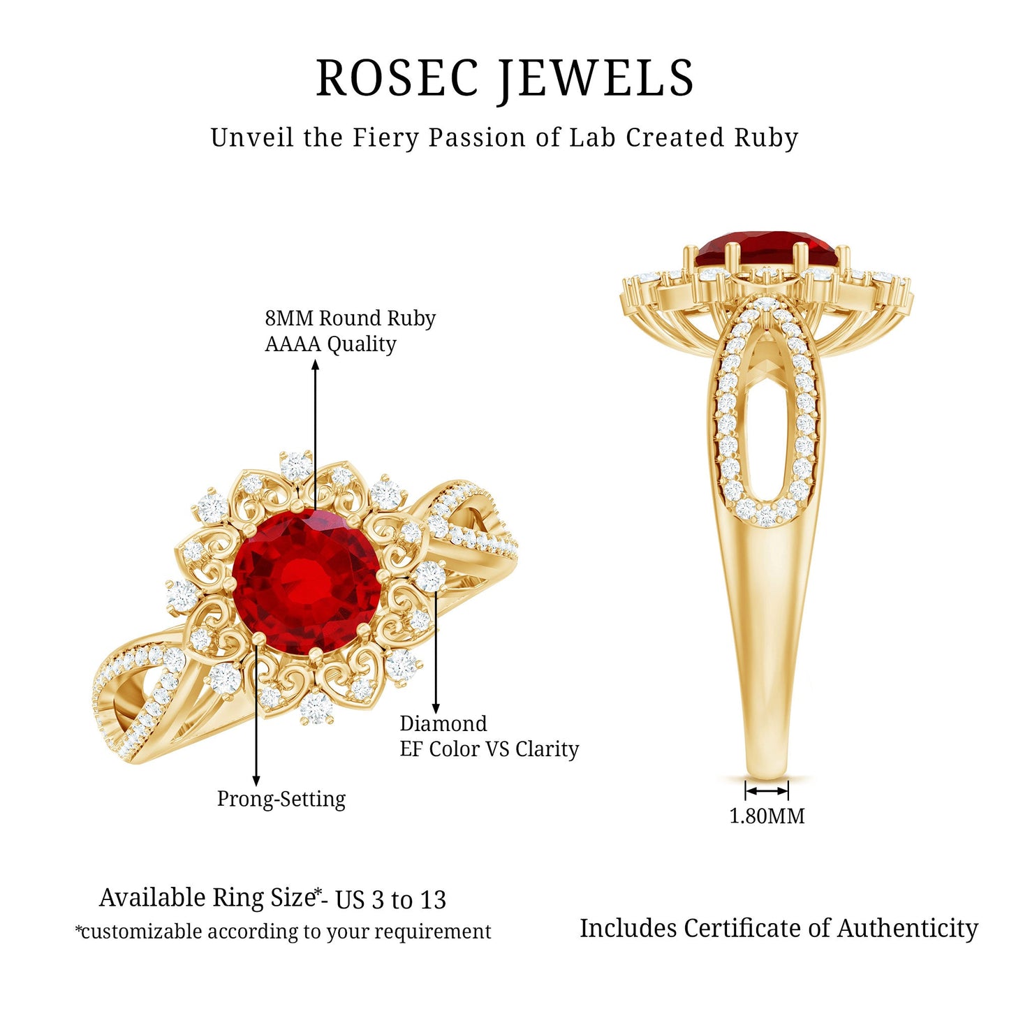 Lab Grown Ruby and Diamond Antique Looking Engagement Ring For Women