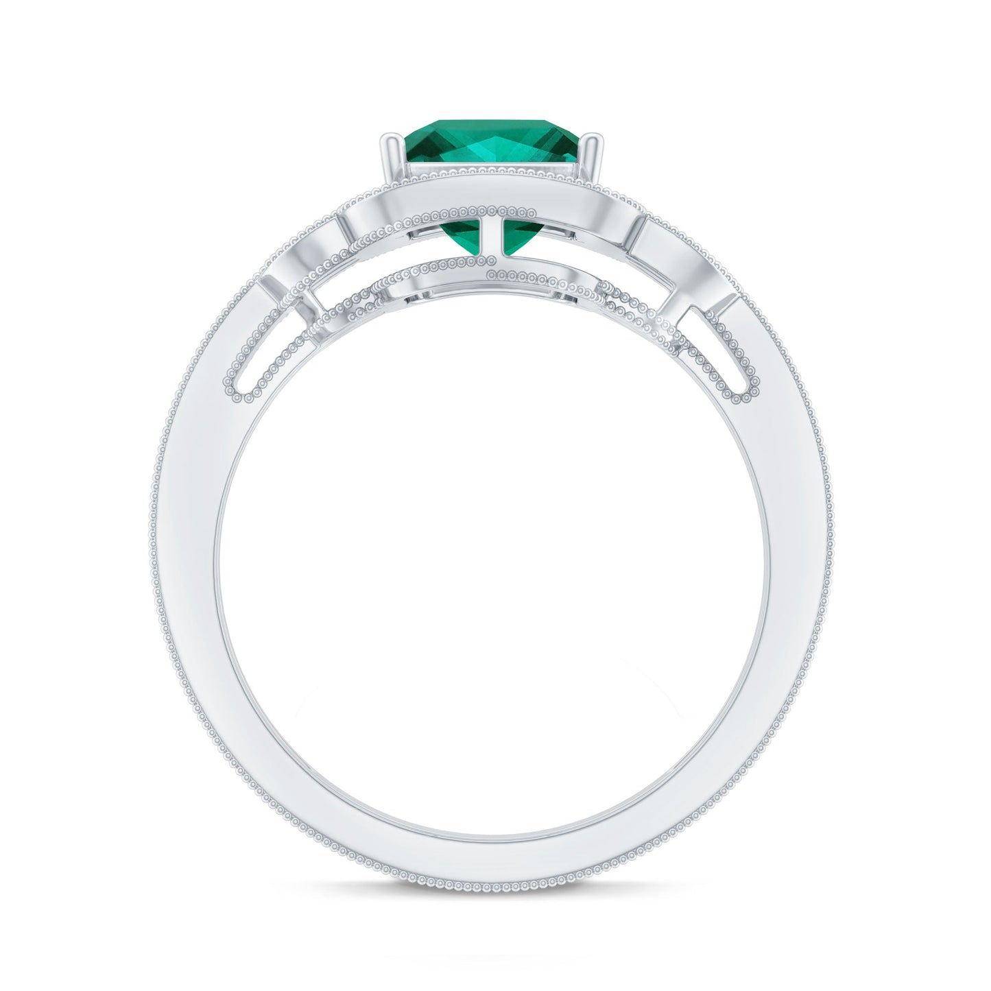 Lab Grown Emerald Vintage Inspired Engagement Ring with Diamond