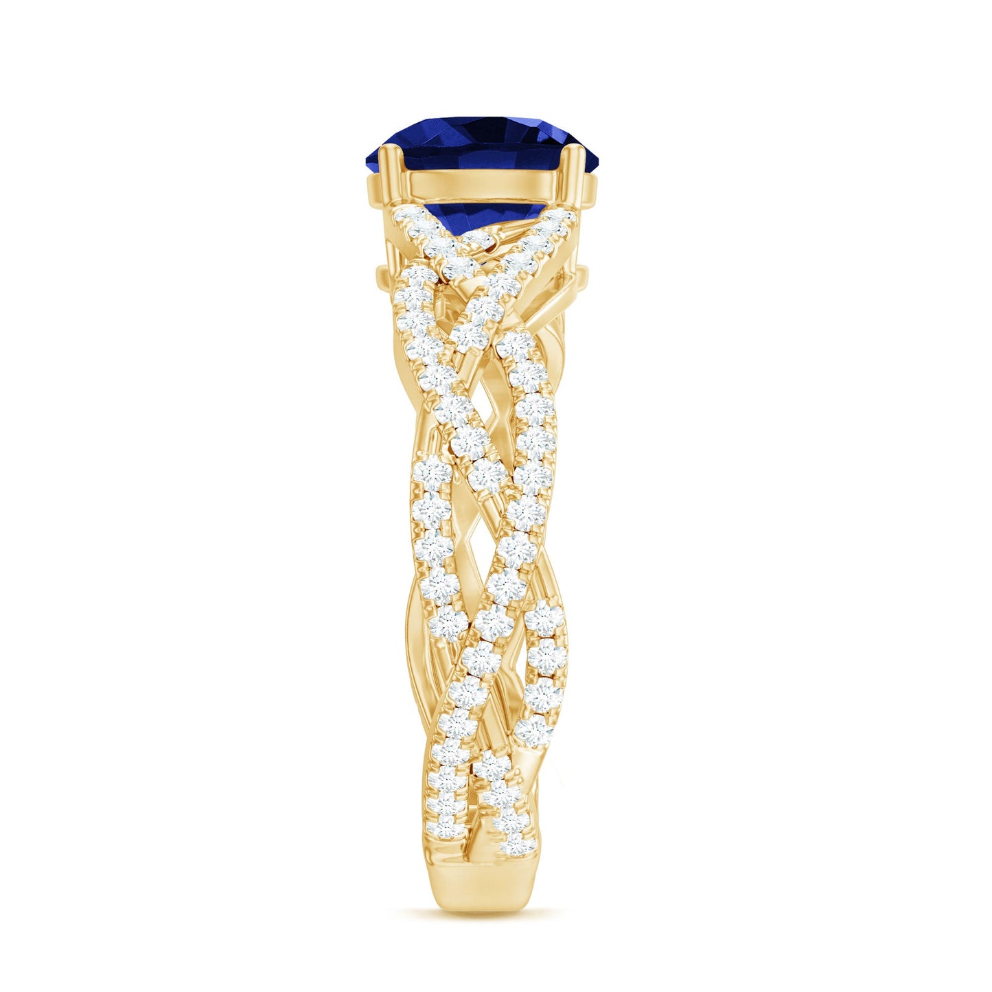 Designer 2.7 Carat Lab Grown Blue Sapphire Engagement Ring with Diamond Criss Cross Shank