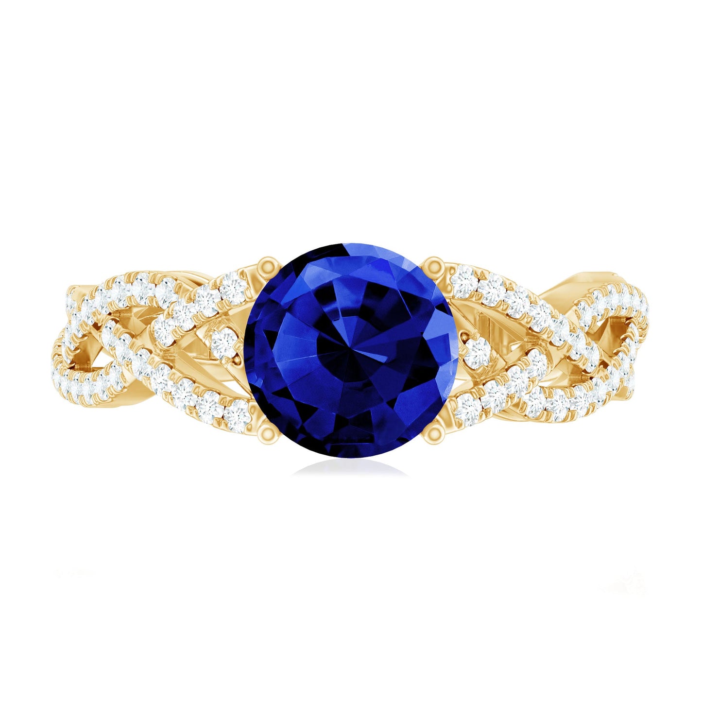 Designer 2.7 Carat Lab Grown Blue Sapphire Engagement Ring with Diamond Criss Cross Shank