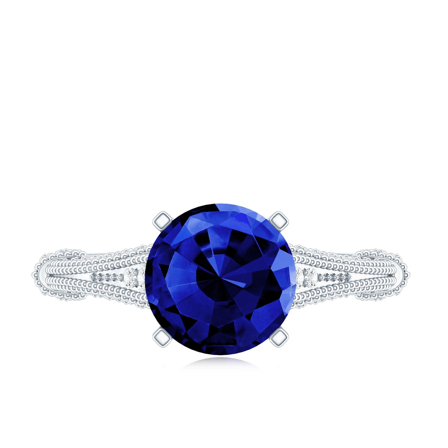 Vintage Style 2.7 Carat Lab Grown Blue Sapphire Engagement Ring with Diamond