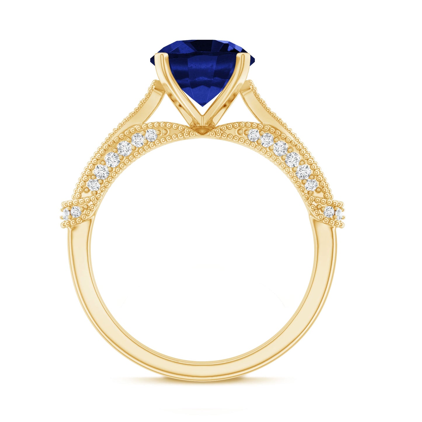 Vintage Style 2.7 Carat Lab Grown Blue Sapphire Engagement Ring with Diamond