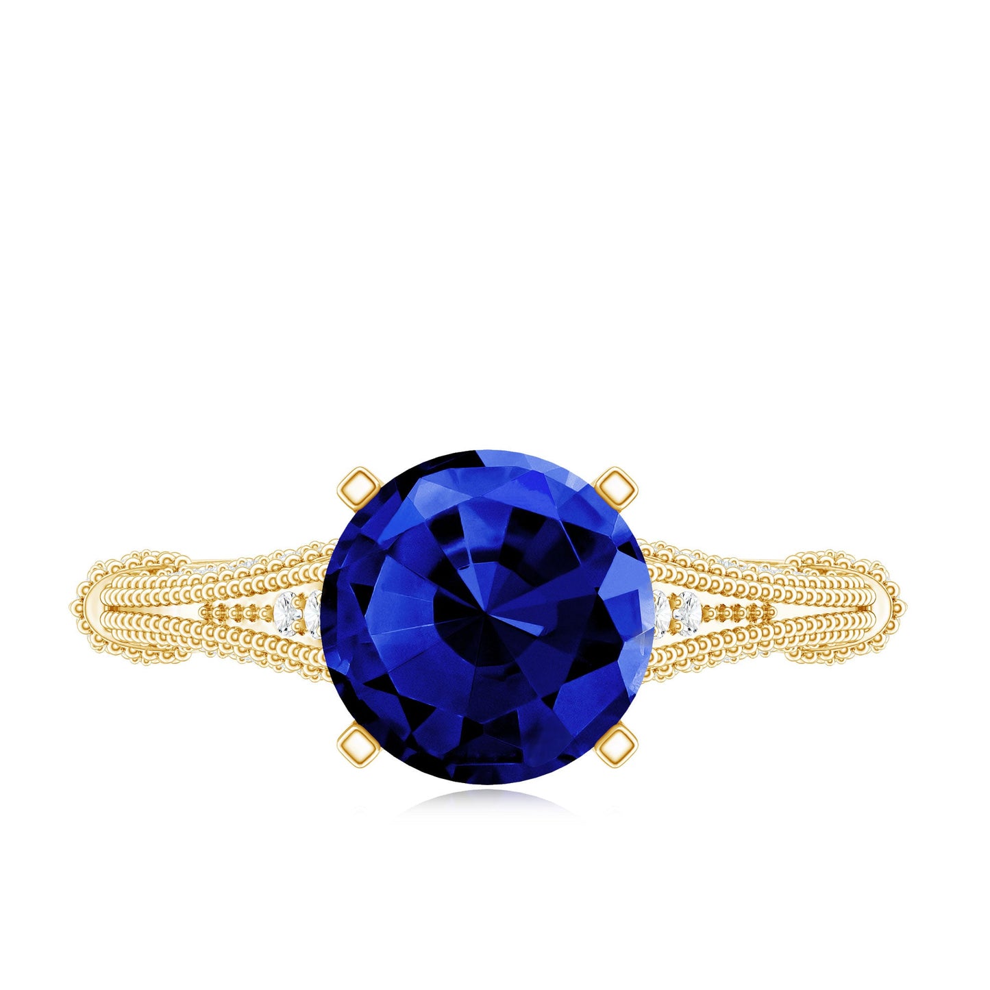 Vintage Style 2.7 Carat Lab Grown Blue Sapphire Engagement Ring with Diamond