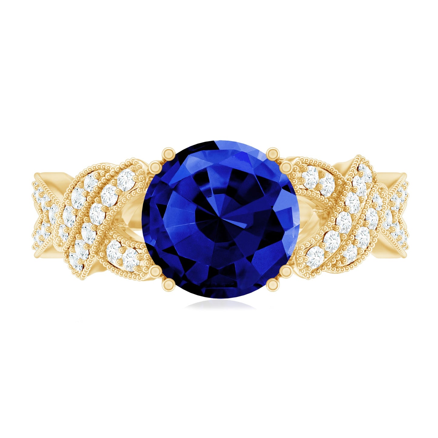 Designer 2.7 Carat Lab Grown Blue Sapphire Statement Engagement Ring with Diamond