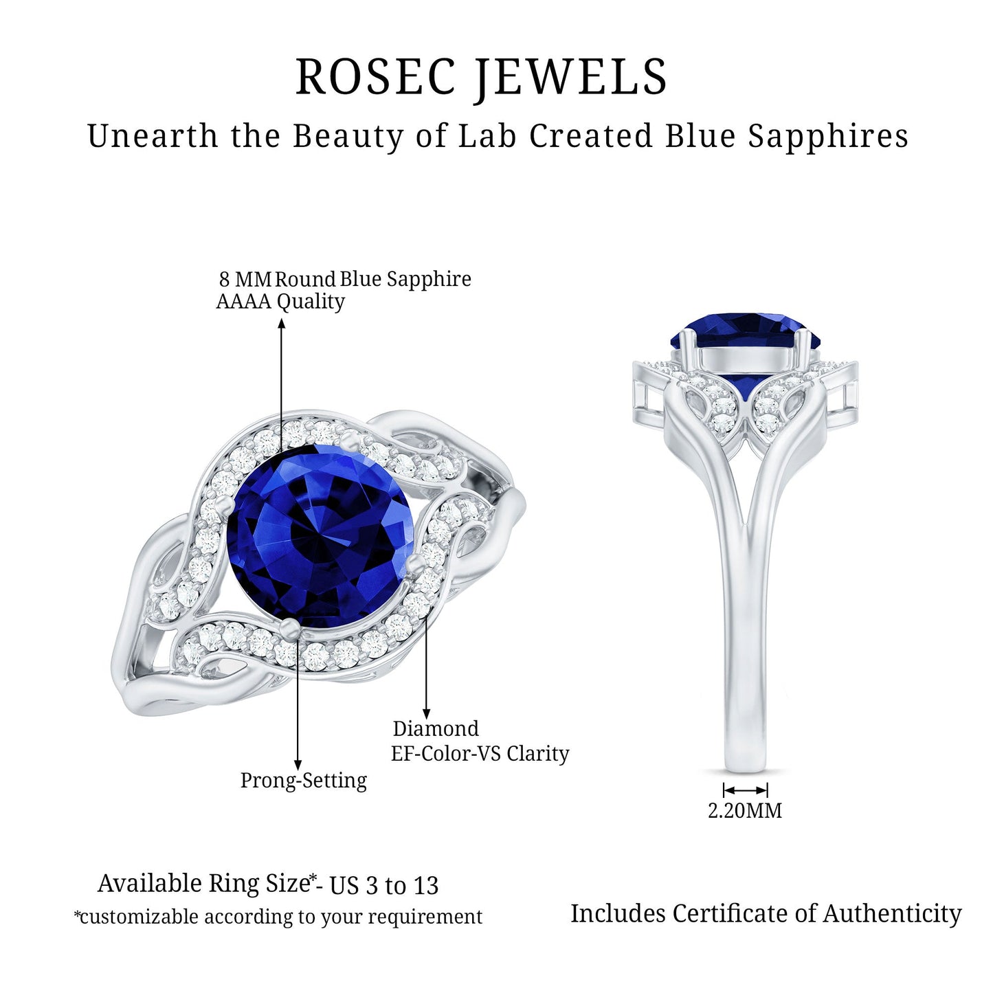 Certified Lab Grown Blue Sapphire Antique engagement ring with Diamond