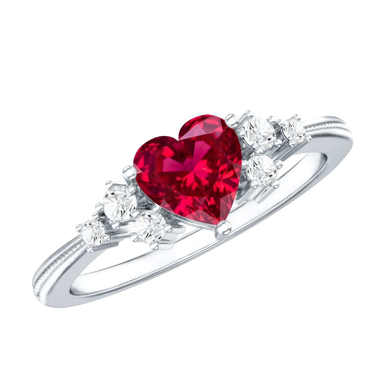 Lab Grown Ruby Heart Promise Ring with Diamond Accent