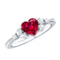 Lab Grown Ruby Heart Promise Ring with Diamond Accent