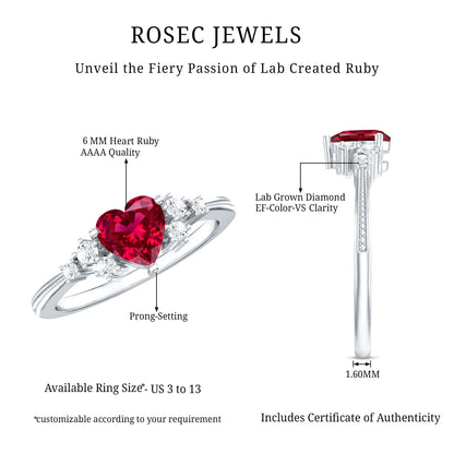 Lab Grown Ruby Heart Promise Ring with Diamond Accent