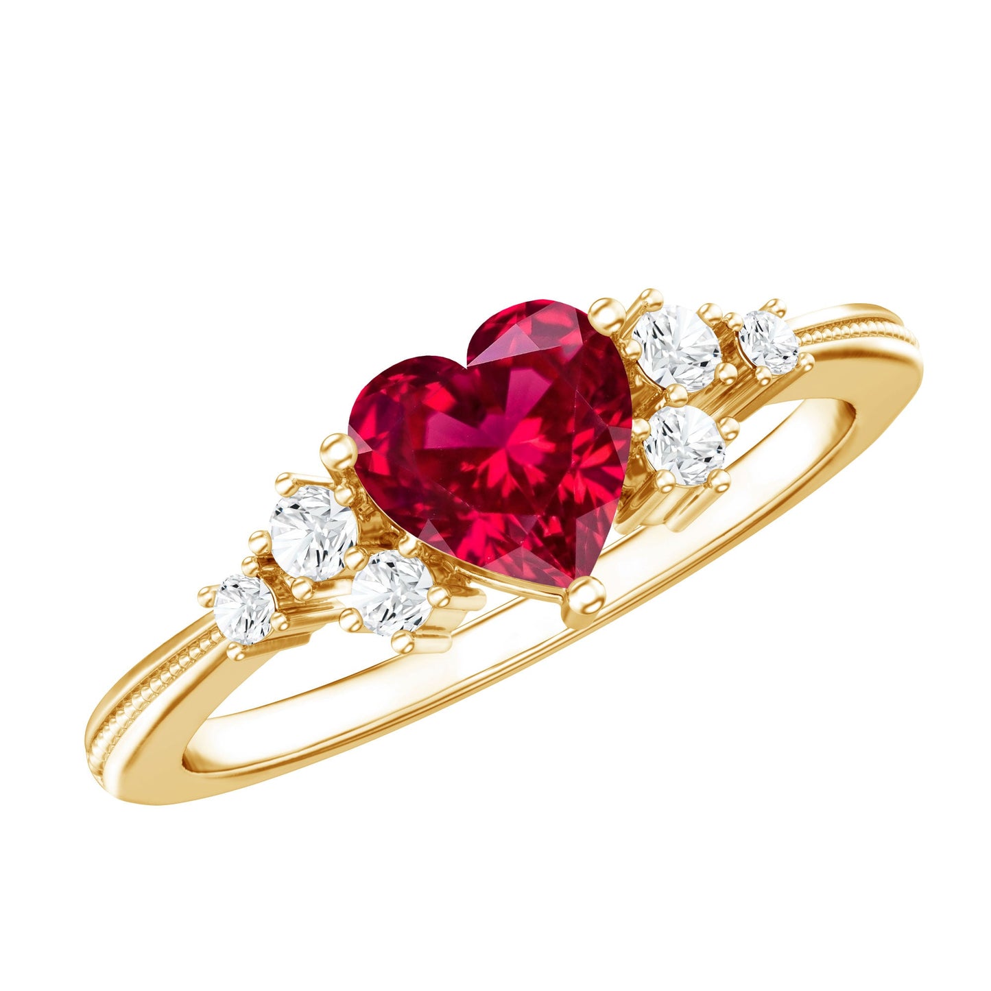 Lab Grown Ruby Heart Promise Ring with Diamond Accent