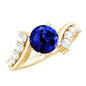 Certified 2.7 Carat Lab Grown Blue Sapphire Engagement Ring with Diamond Bypass Shank