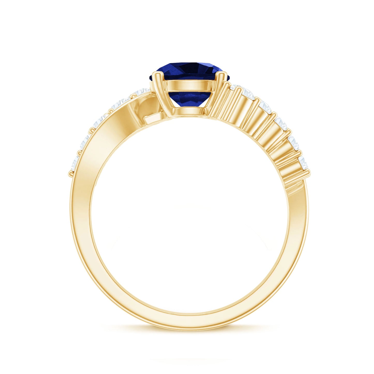 Certified 2.7 Carat Lab Grown Blue Sapphire Engagement Ring with Diamond Bypass Shank