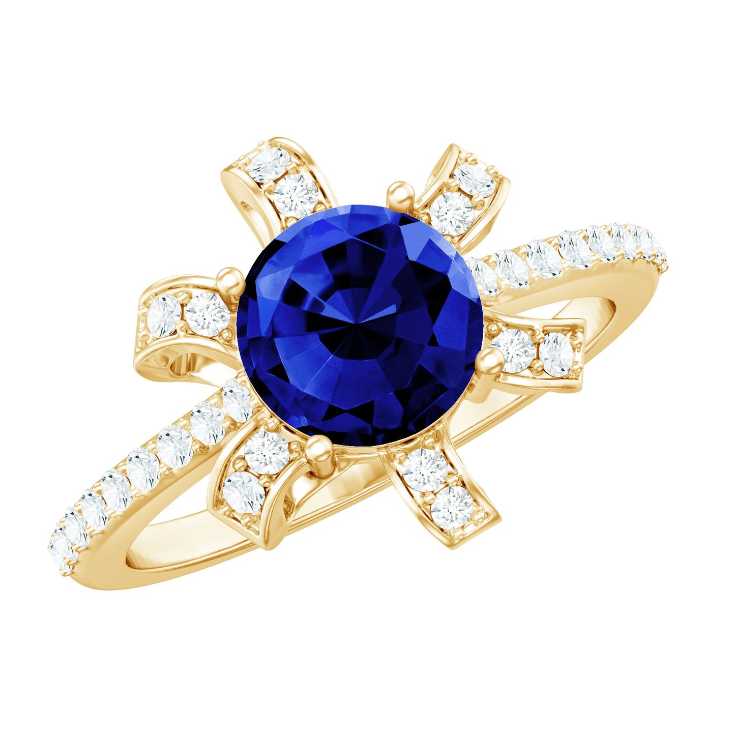 Nature Inspired 2.7 Carat Lab Grown Blue Sapphire Diamond Engagement  Ring