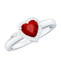 0.9 Carat Lab Grown Ruby Heart Engagement Ring with Diamond Halo