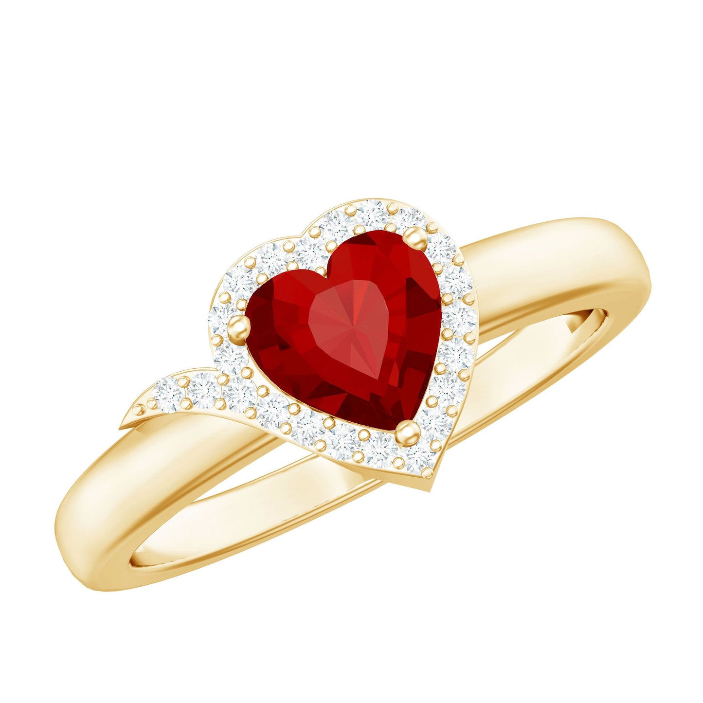 0.9 Carat Lab Grown Ruby Heart Engagement Ring with Diamond Halo
