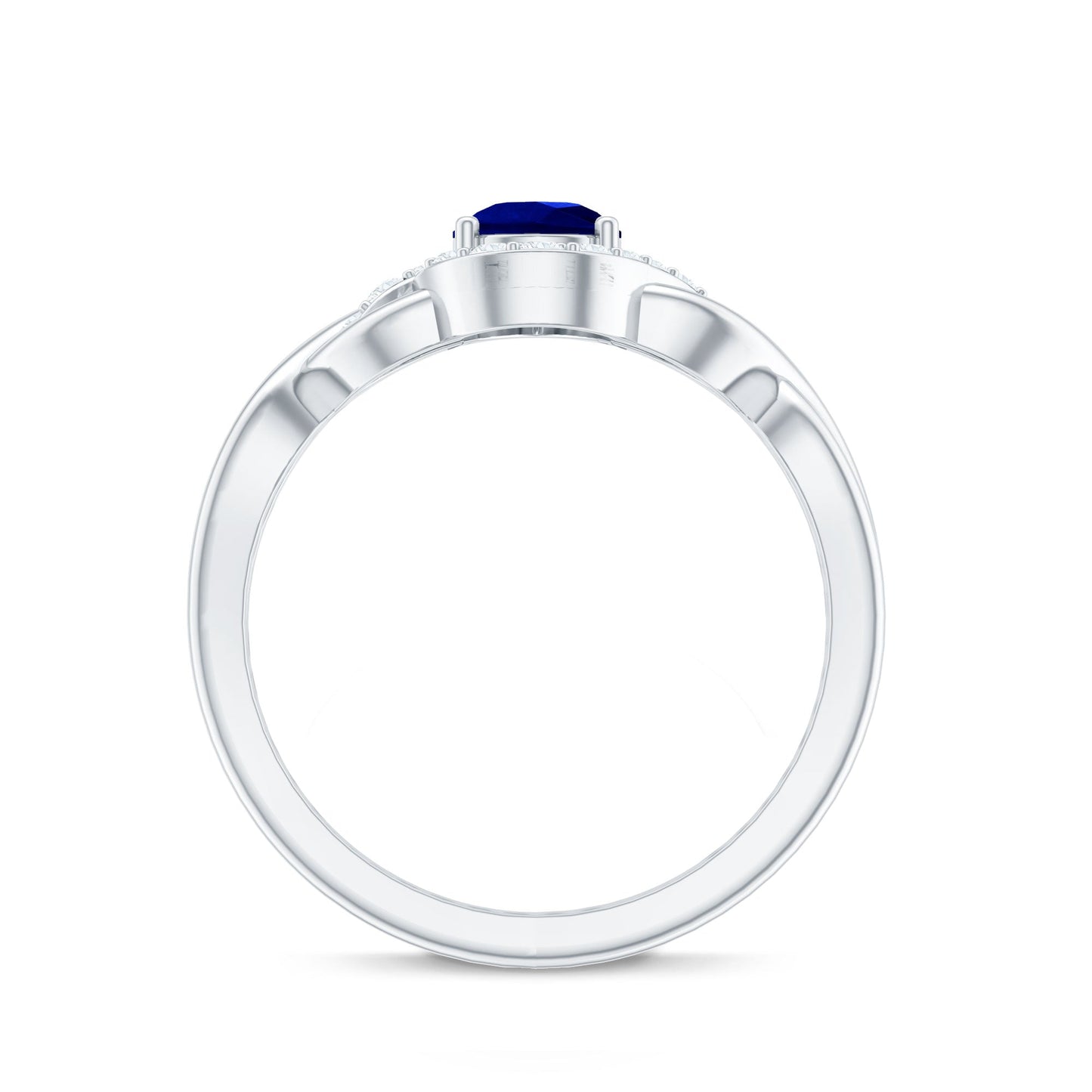 Certified 1.6 Carat Lab Grown Blue Sapphire Diamond Teardrop Engagement Ring with Crossover Shank
