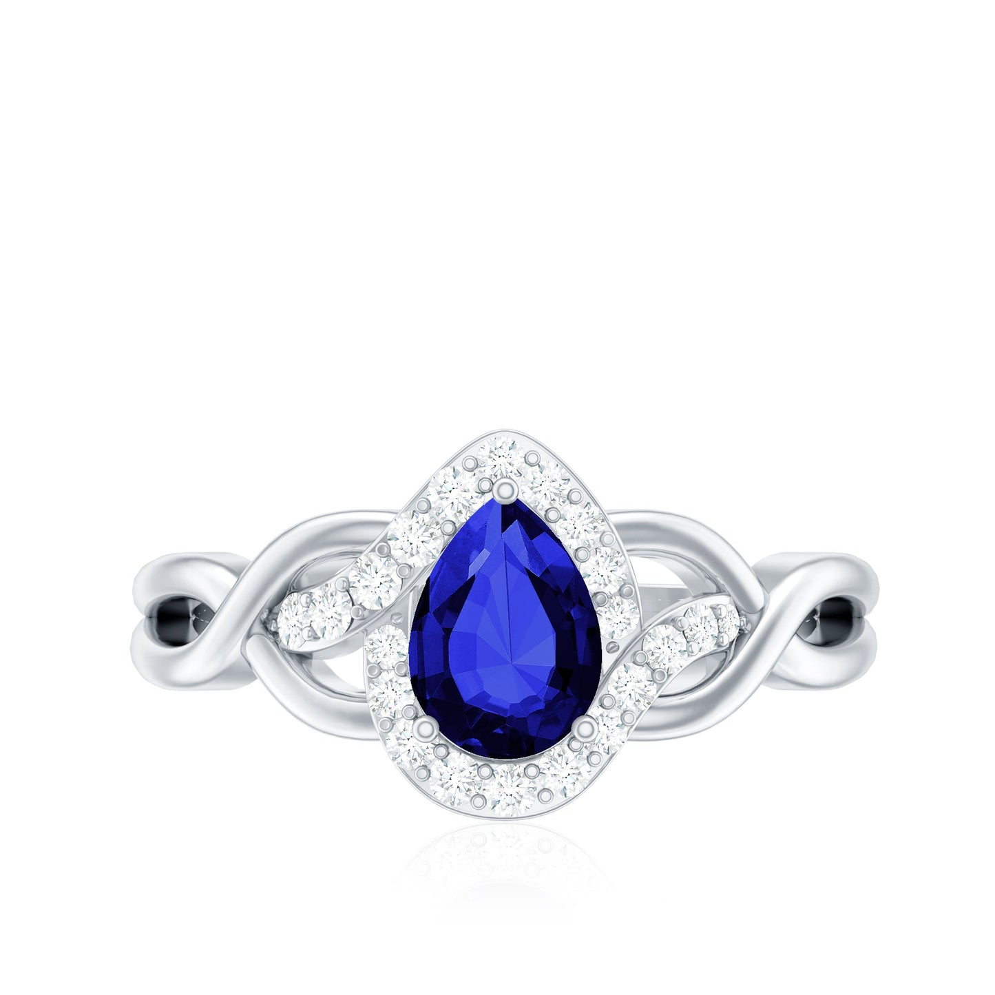 Certified 1.6 Carat Lab Grown Blue Sapphire Diamond Teardrop Engagement Ring with Crossover Shank