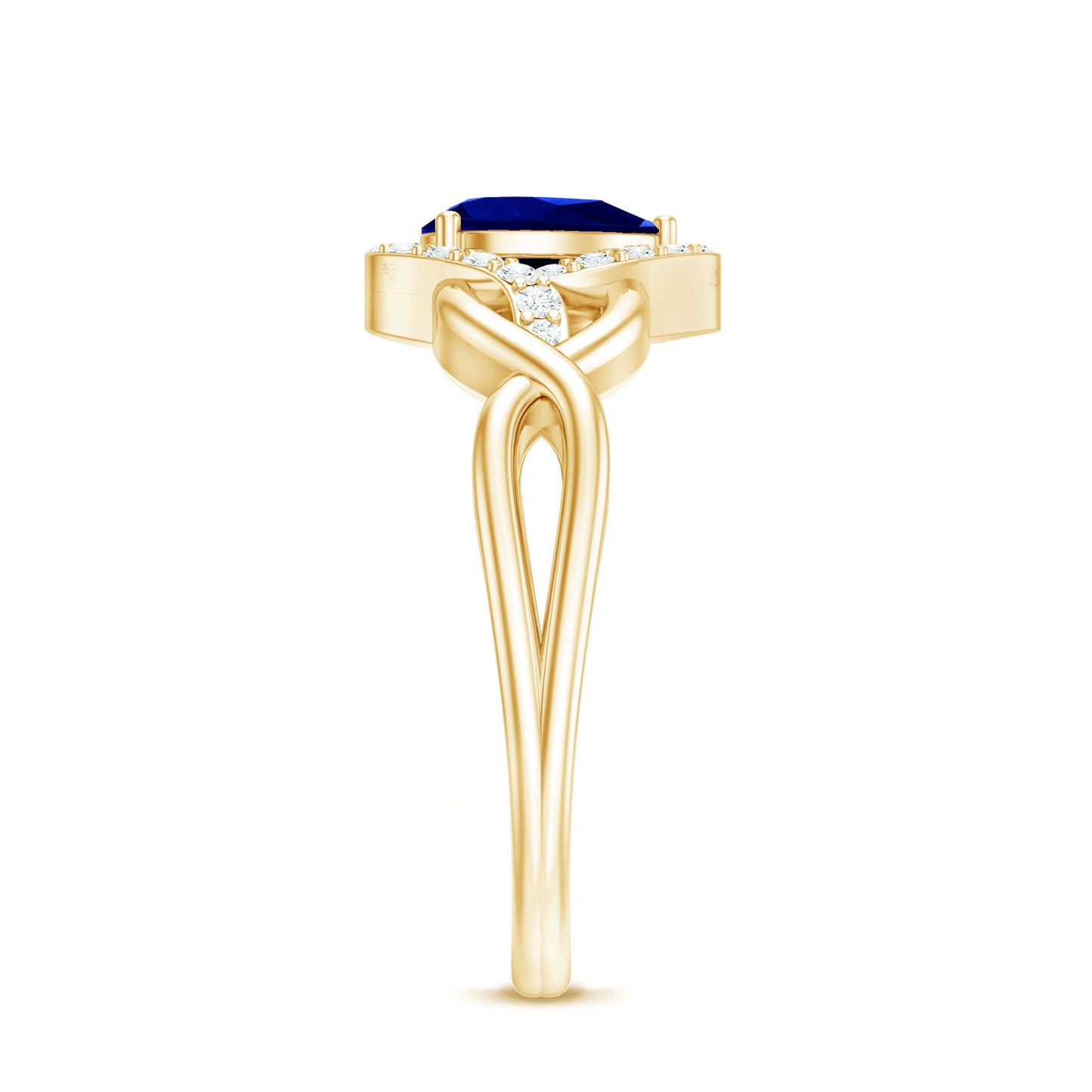 Certified 1.6 Carat Lab Grown Blue Sapphire Diamond Teardrop Engagement Ring with Crossover Shank