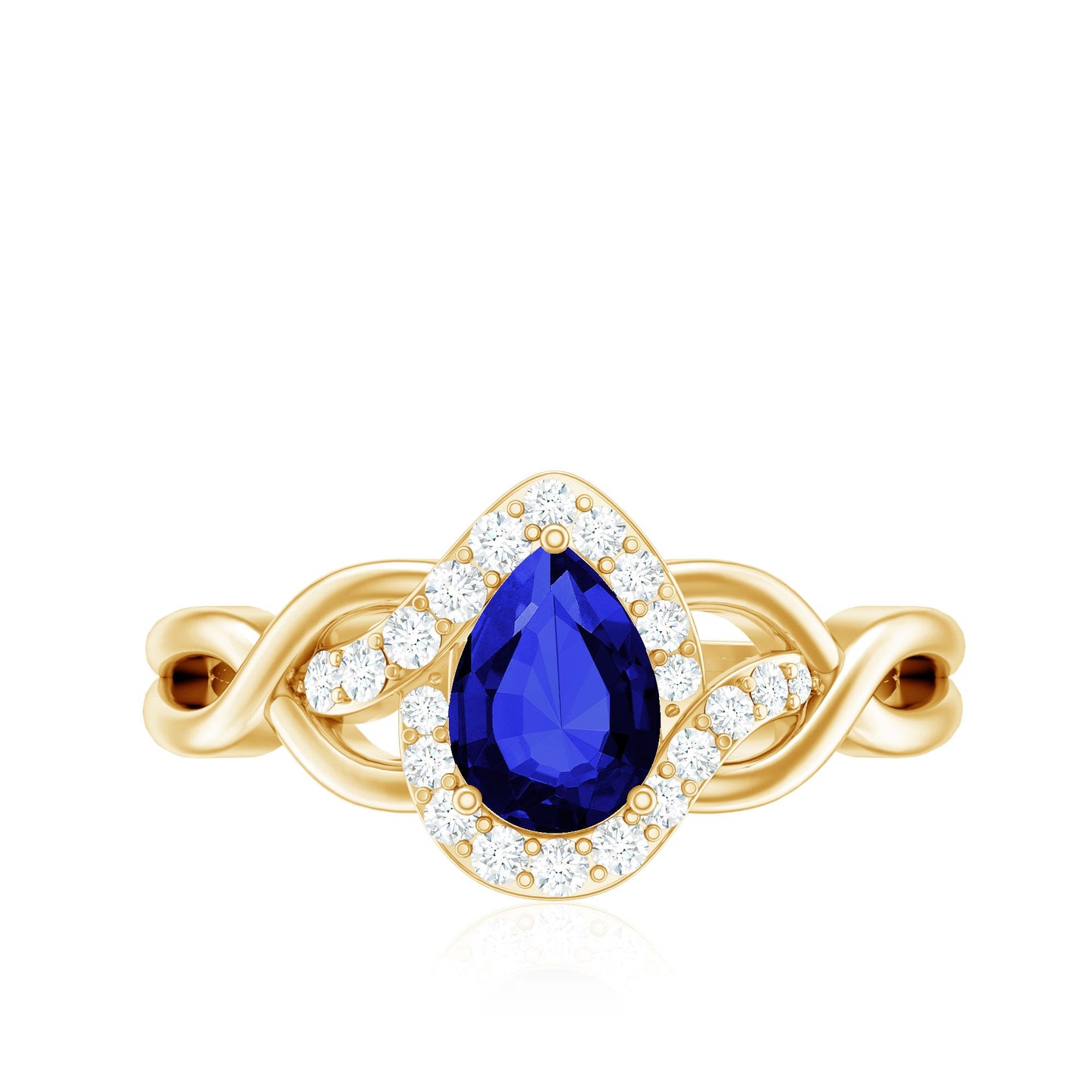 Certified 1.6 Carat Lab Grown Blue Sapphire Diamond Teardrop Engagement Ring with Crossover Shank
