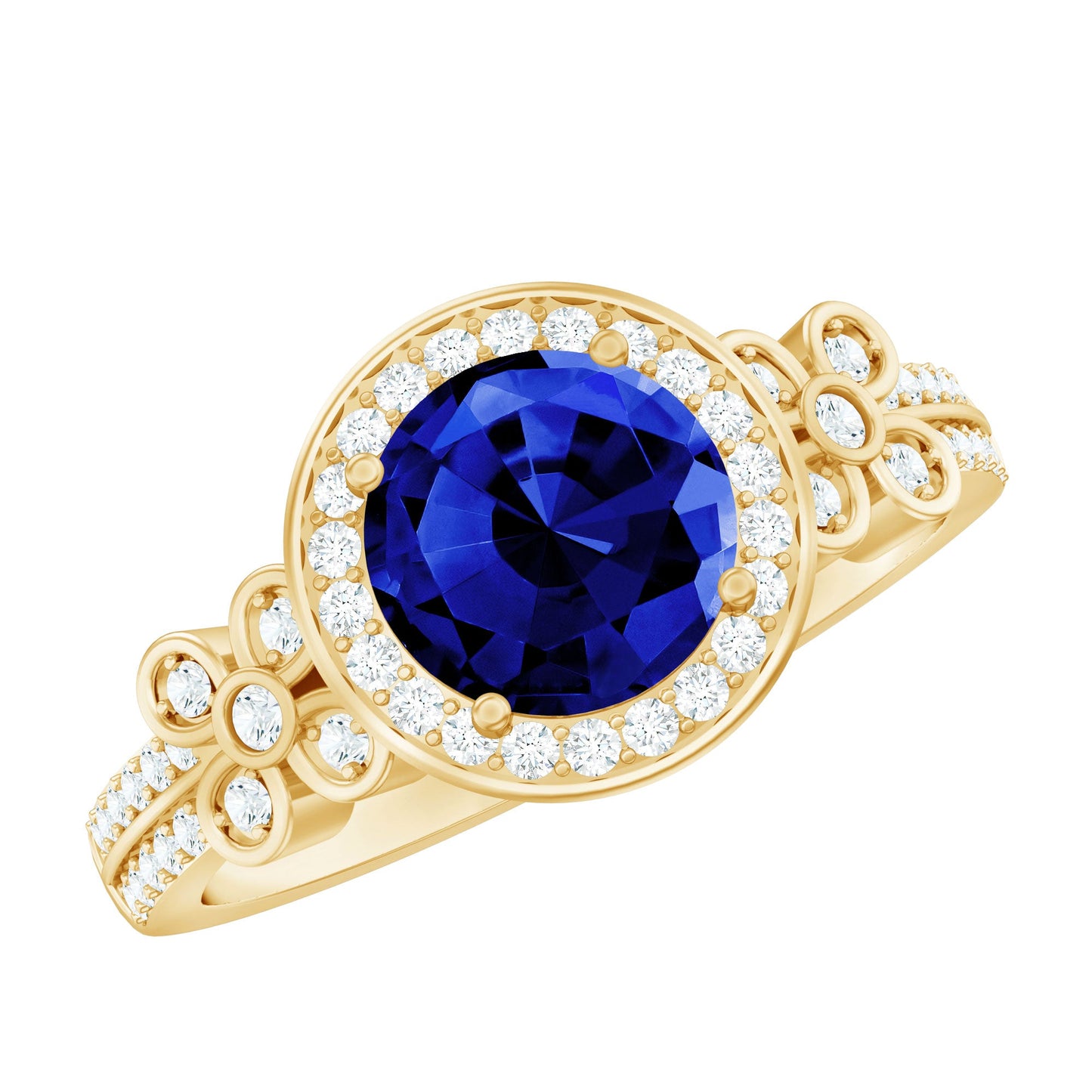 Certified 2.7 Carat Lab Grown Blue Sapphire Halo Engagement Ring with Diamond Flower