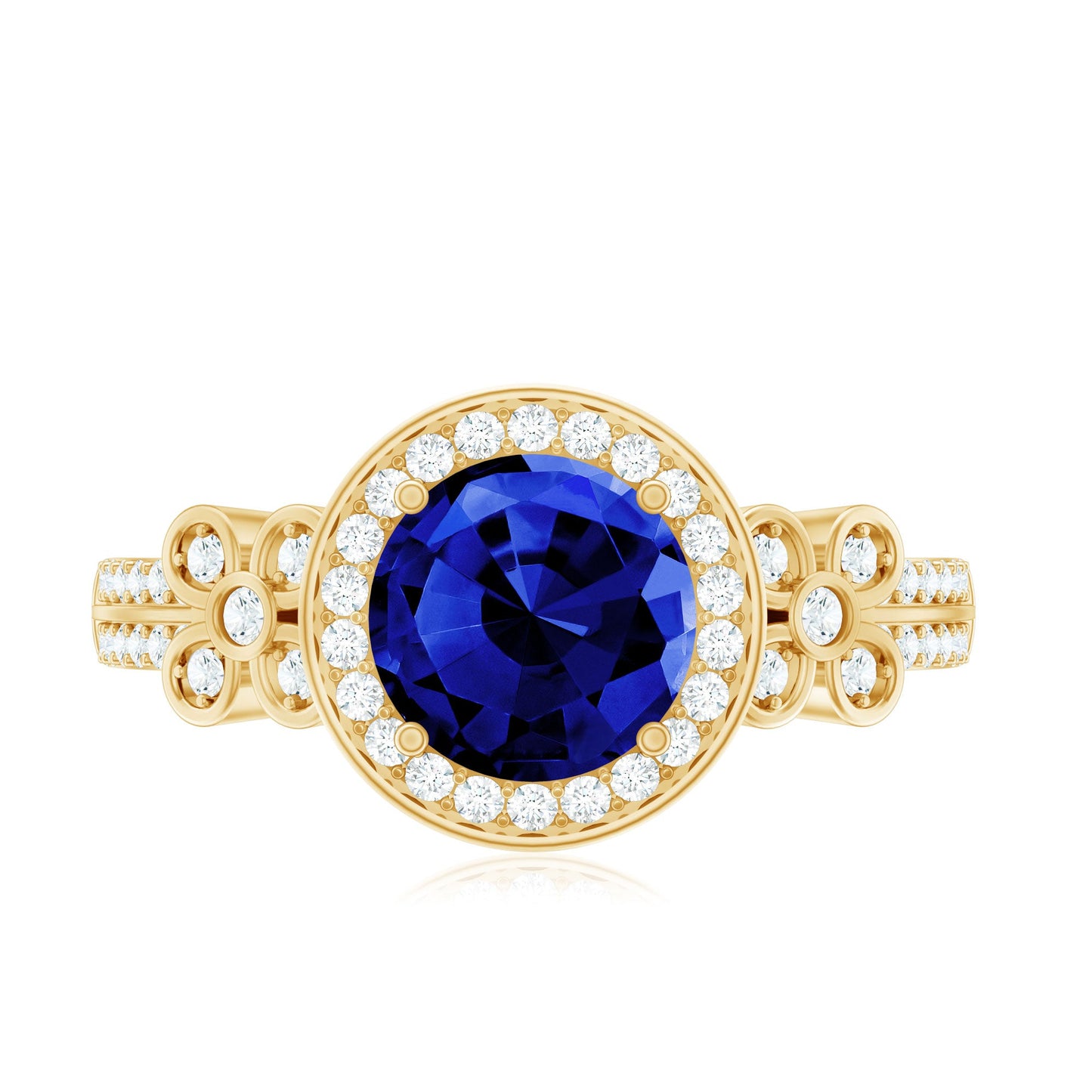 Certified 2.7 Carat Lab Grown Blue Sapphire Halo Engagement Ring with Diamond Flower