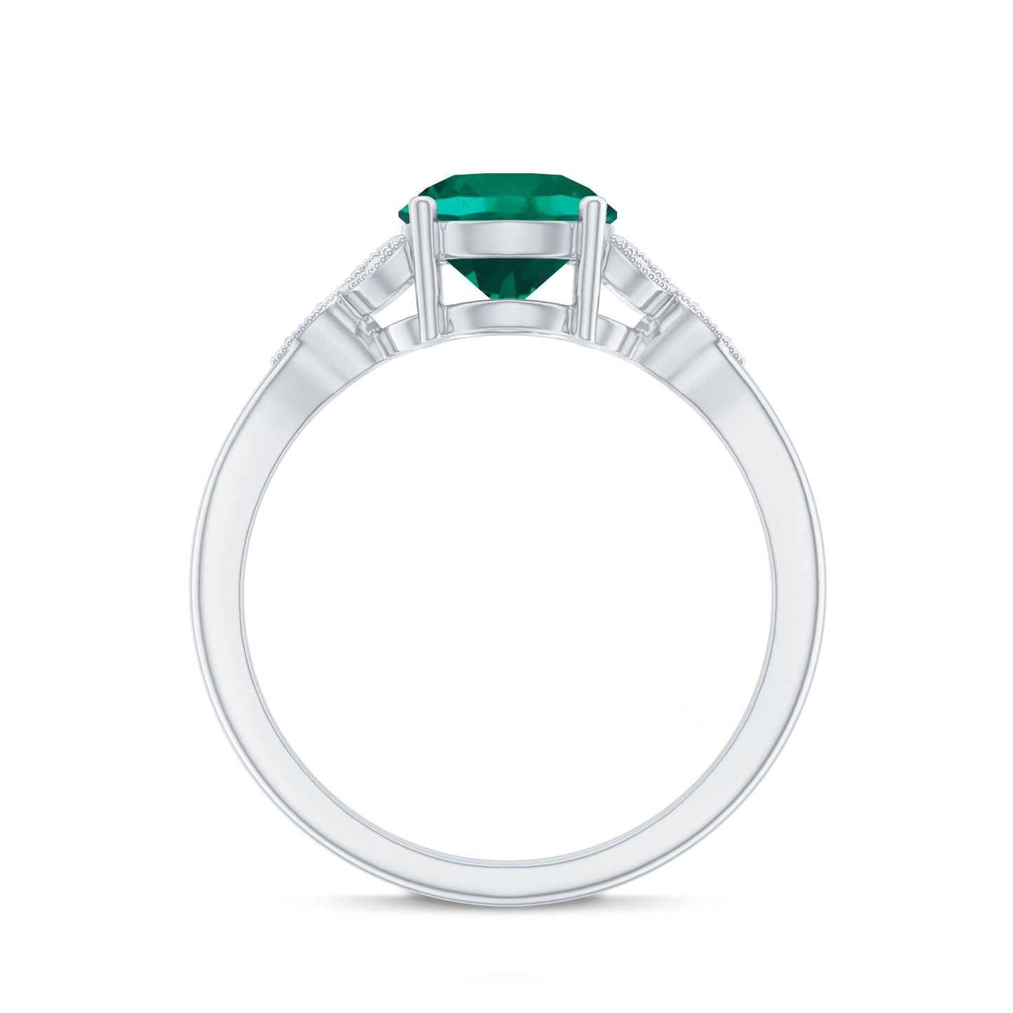 Lab Created Emerald Solitaire Engagement Ring With Diamond