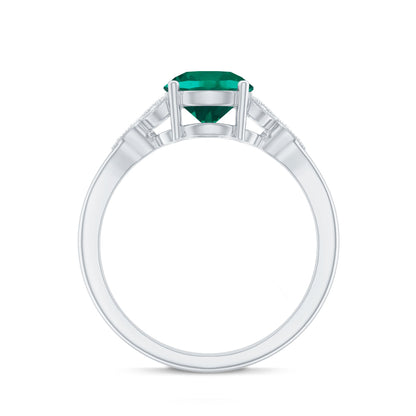 Lab Created Emerald Solitaire Engagement Ring With Diamond