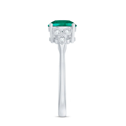 Lab Created Emerald Solitaire Engagement Ring With Diamond