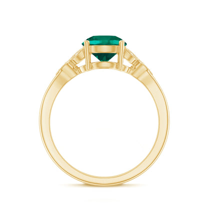 Lab Created Emerald Solitaire Engagement Ring With Diamond