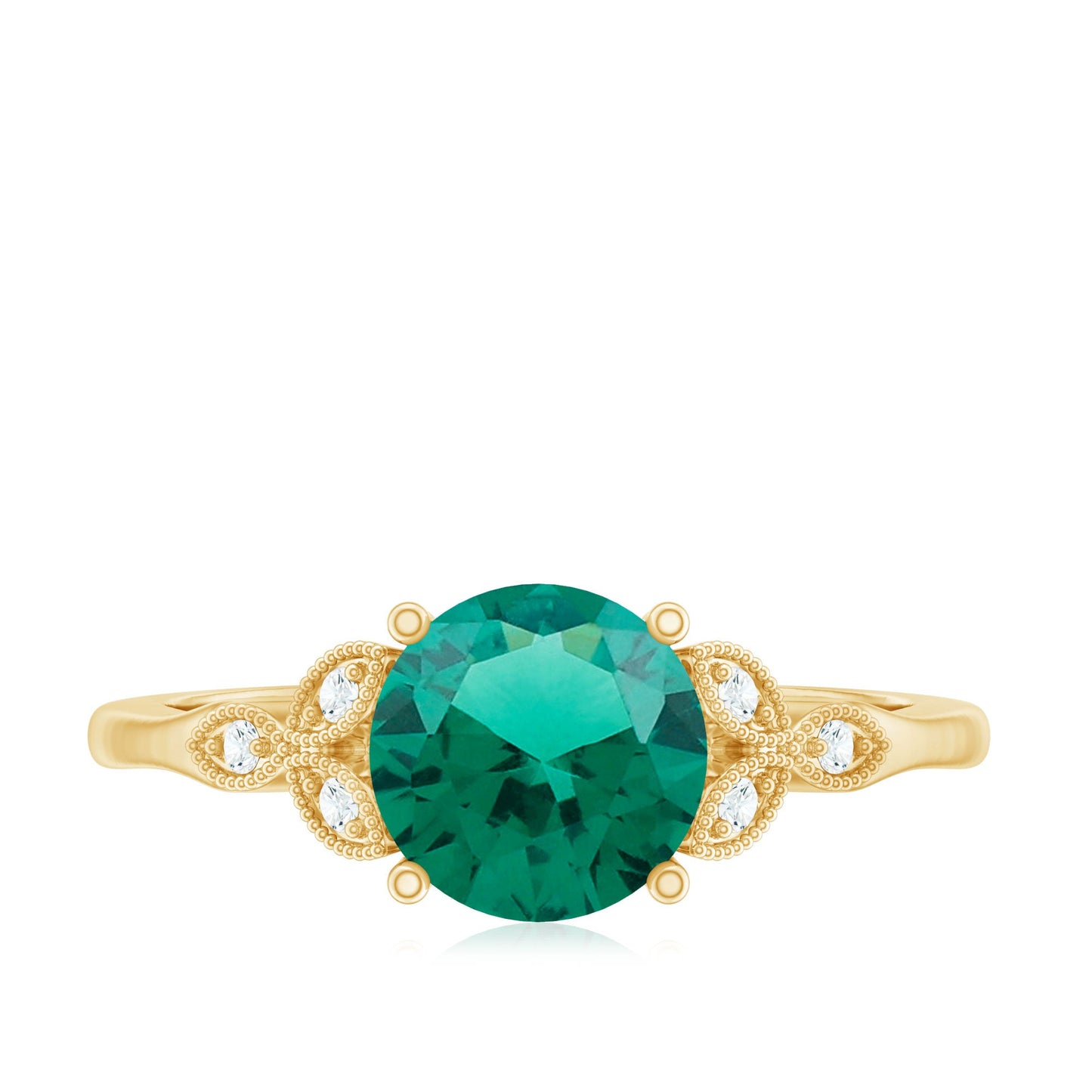 Lab Created Emerald Solitaire Engagement Ring With Diamond