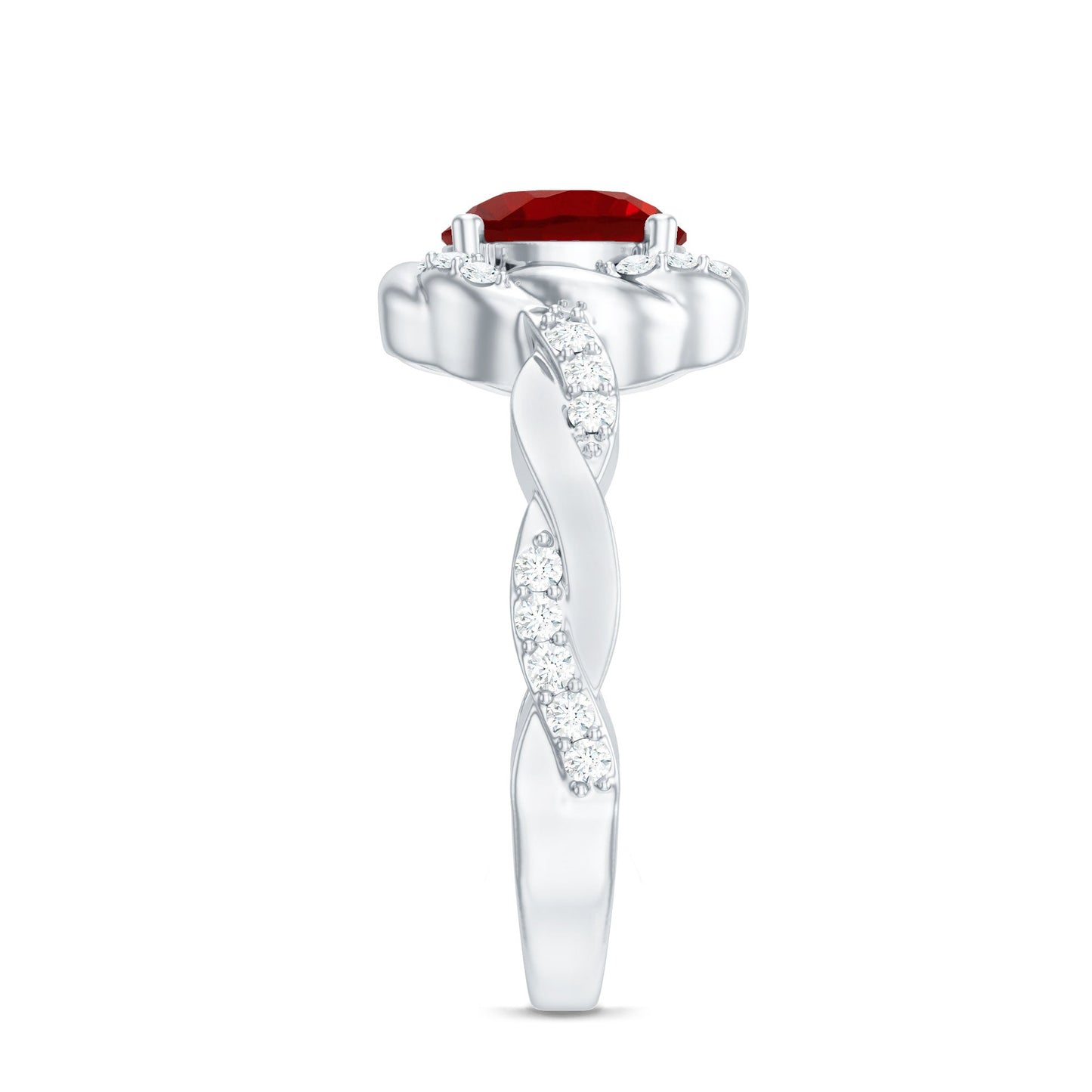 Lab Grown Ruby and Diamond Engagement Ring with Twisted Rope Design