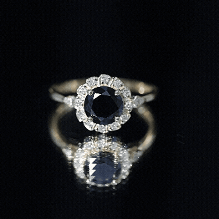 Certified Lab Grown Black Diamond Engagement Ring with Diamond Accent