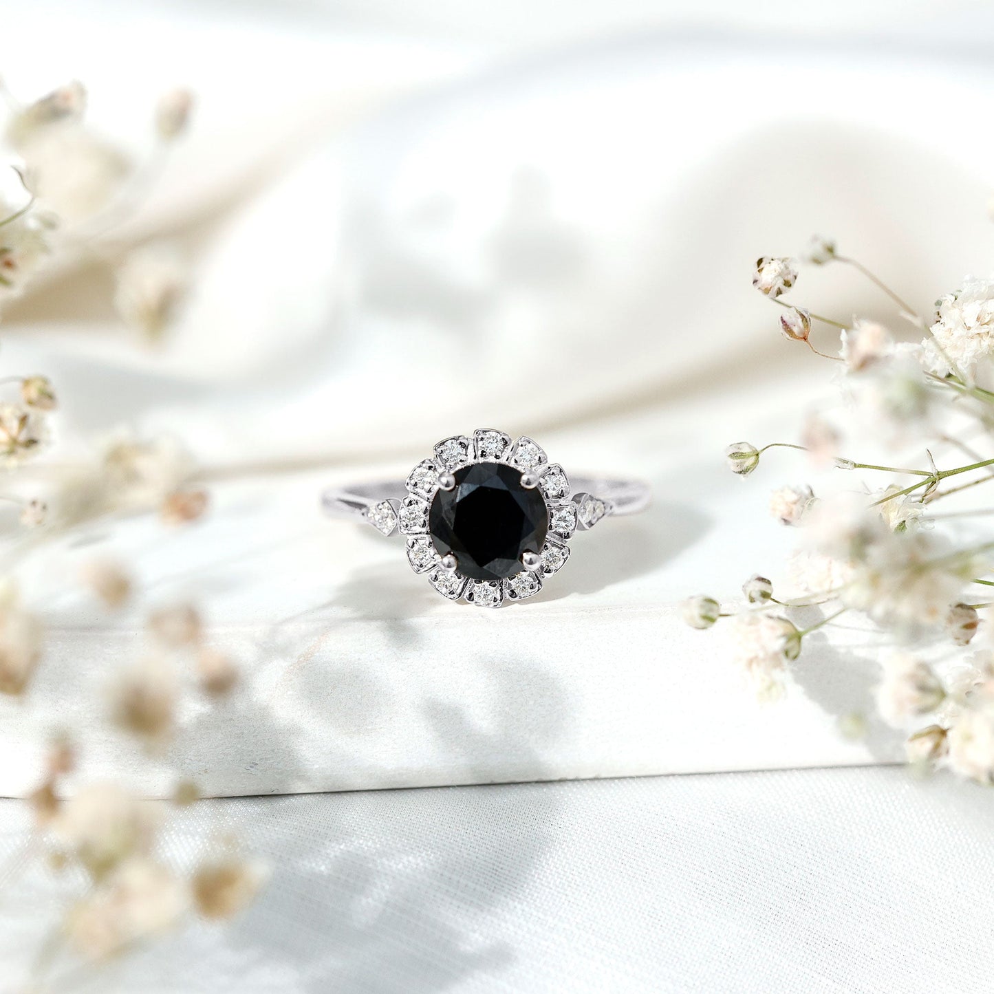 Certified Lab Grown Black Diamond Engagement Ring with Diamond Accent