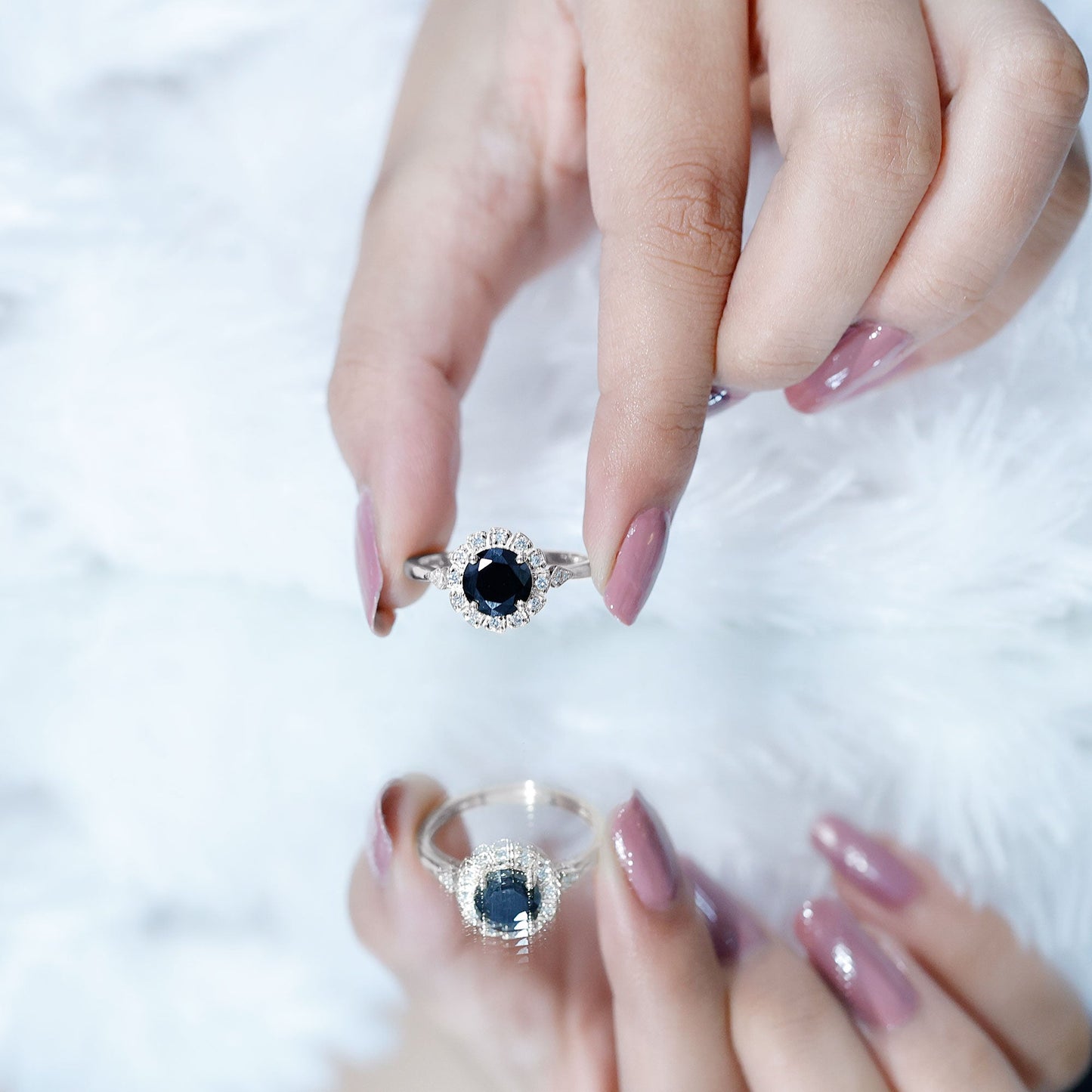 Certified Lab Grown Black Diamond Engagement Ring with Diamond Accent