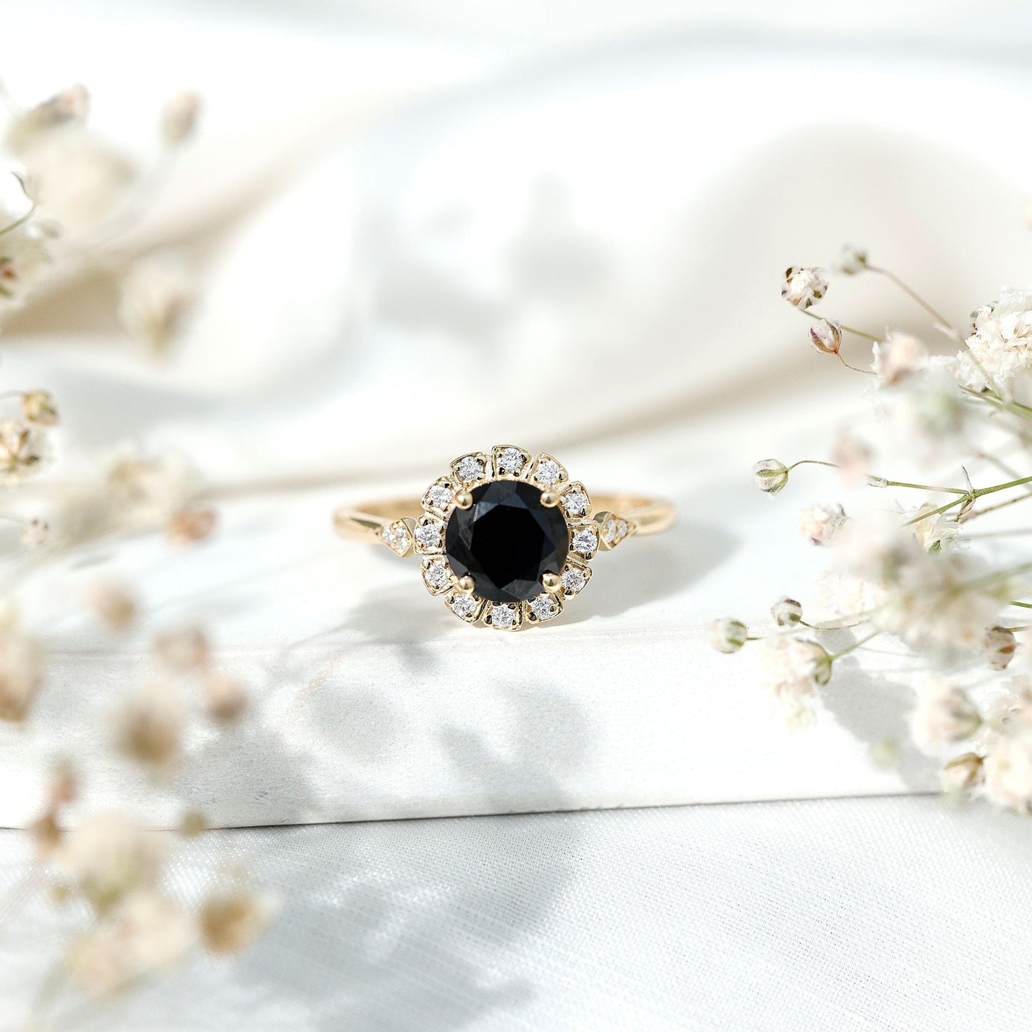 Certified Lab Grown Black Diamond Engagement Ring with Diamond Accent