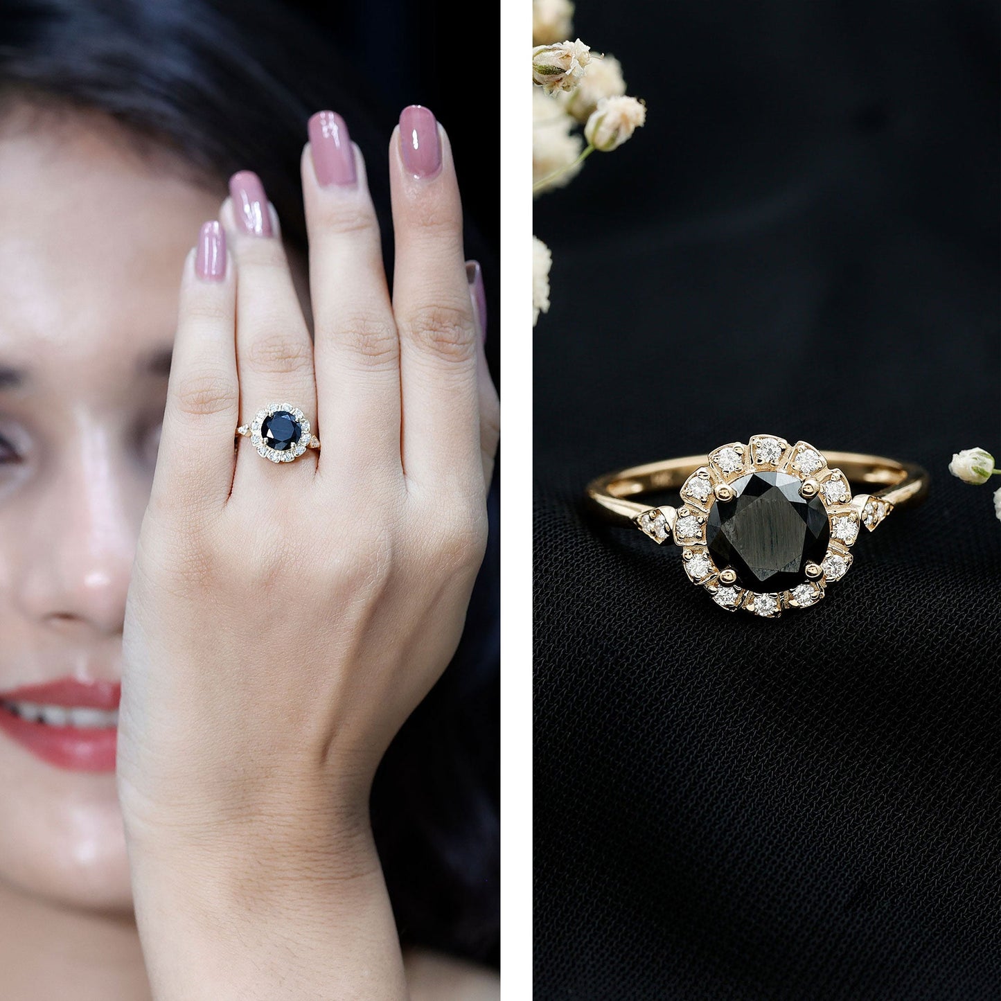 Certified Lab Grown Black Diamond Engagement Ring with Diamond Accent