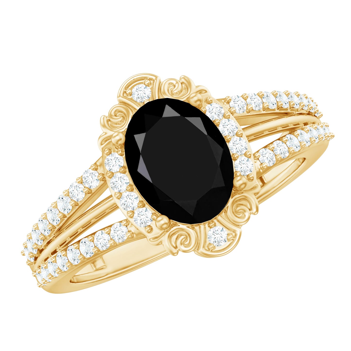 Vintage Style 1.9 Carat Lab Grown Black Diamond Oval Engagement Ring with Diamond Halo