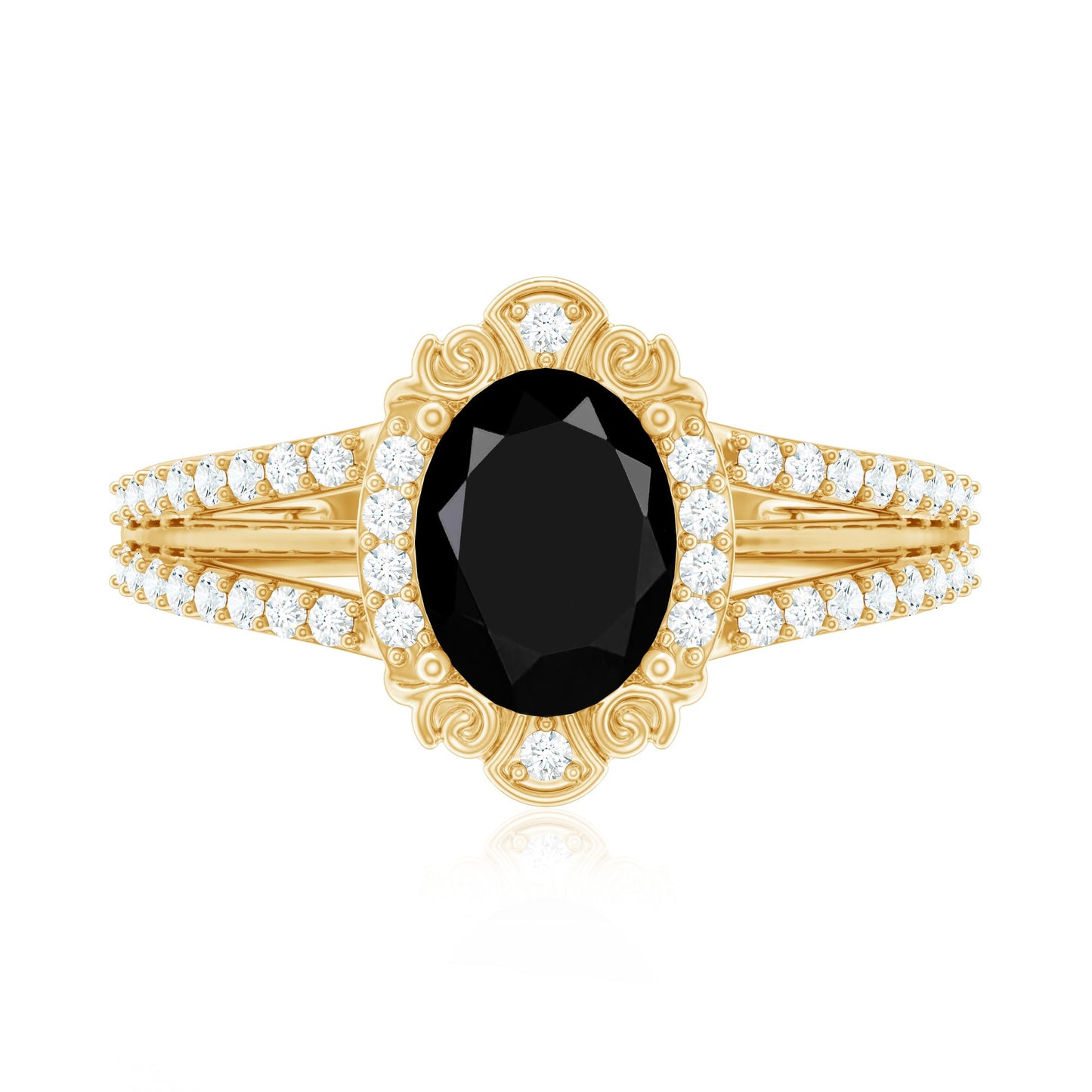 Vintage Style 1.9 Carat Lab Grown Black Diamond Oval Engagement Ring with Diamond Halo