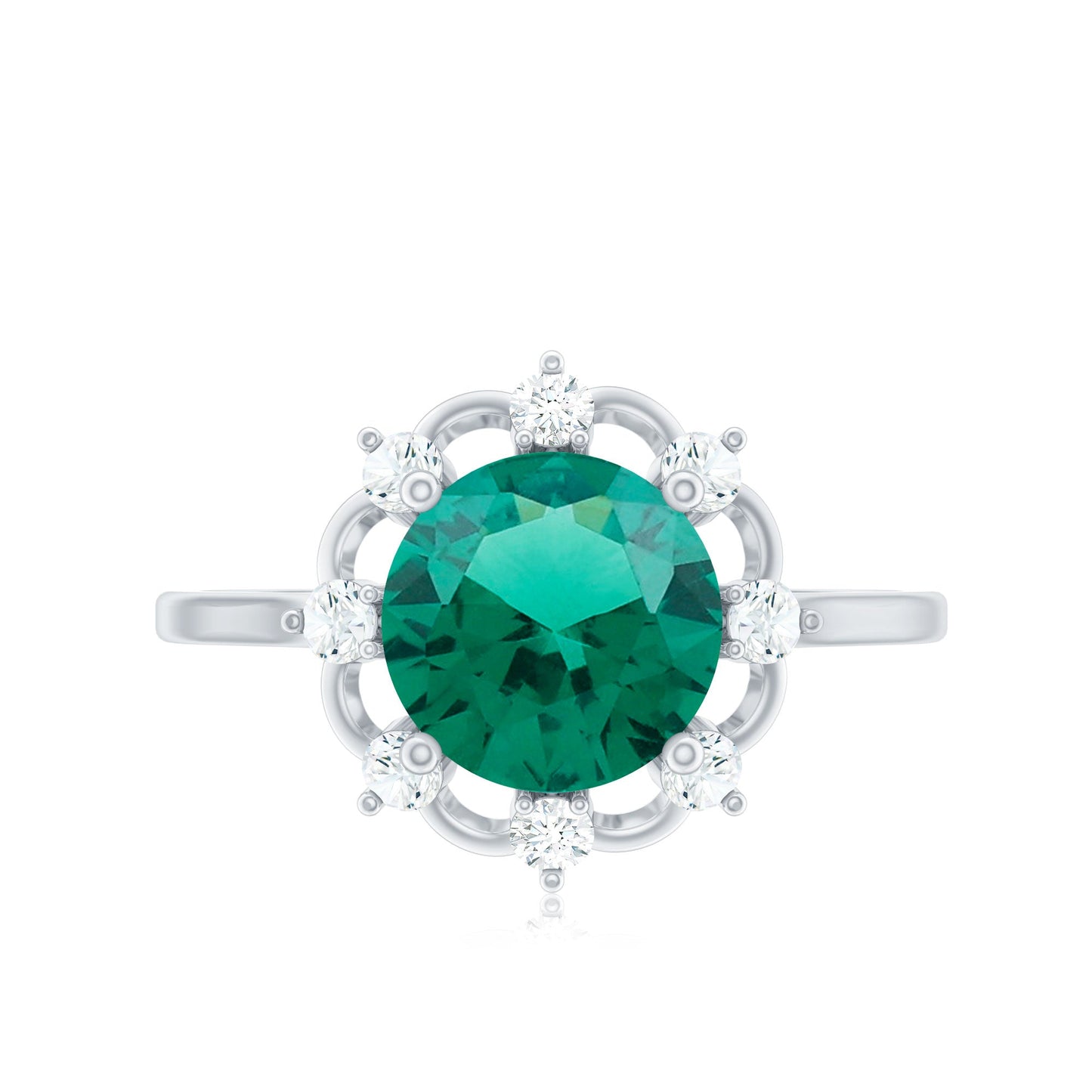 Lab Grown Emerald Designer Flower Engagement Ring