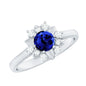 Certified 0.6 Carat Lab Grown Blue Sapphire Flower Engagement Ring with Diamond