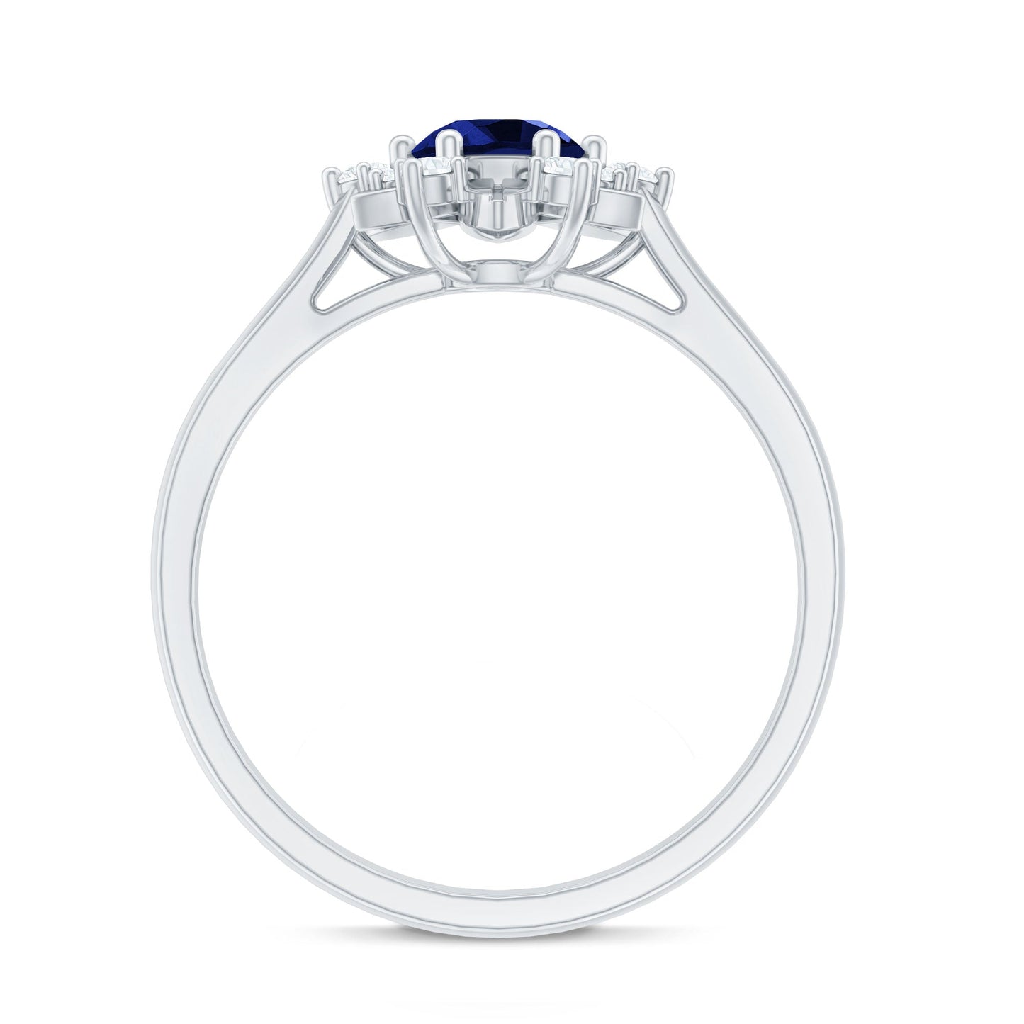 Certified 0.6 Carat Lab Grown Blue Sapphire Flower Engagement Ring with Diamond